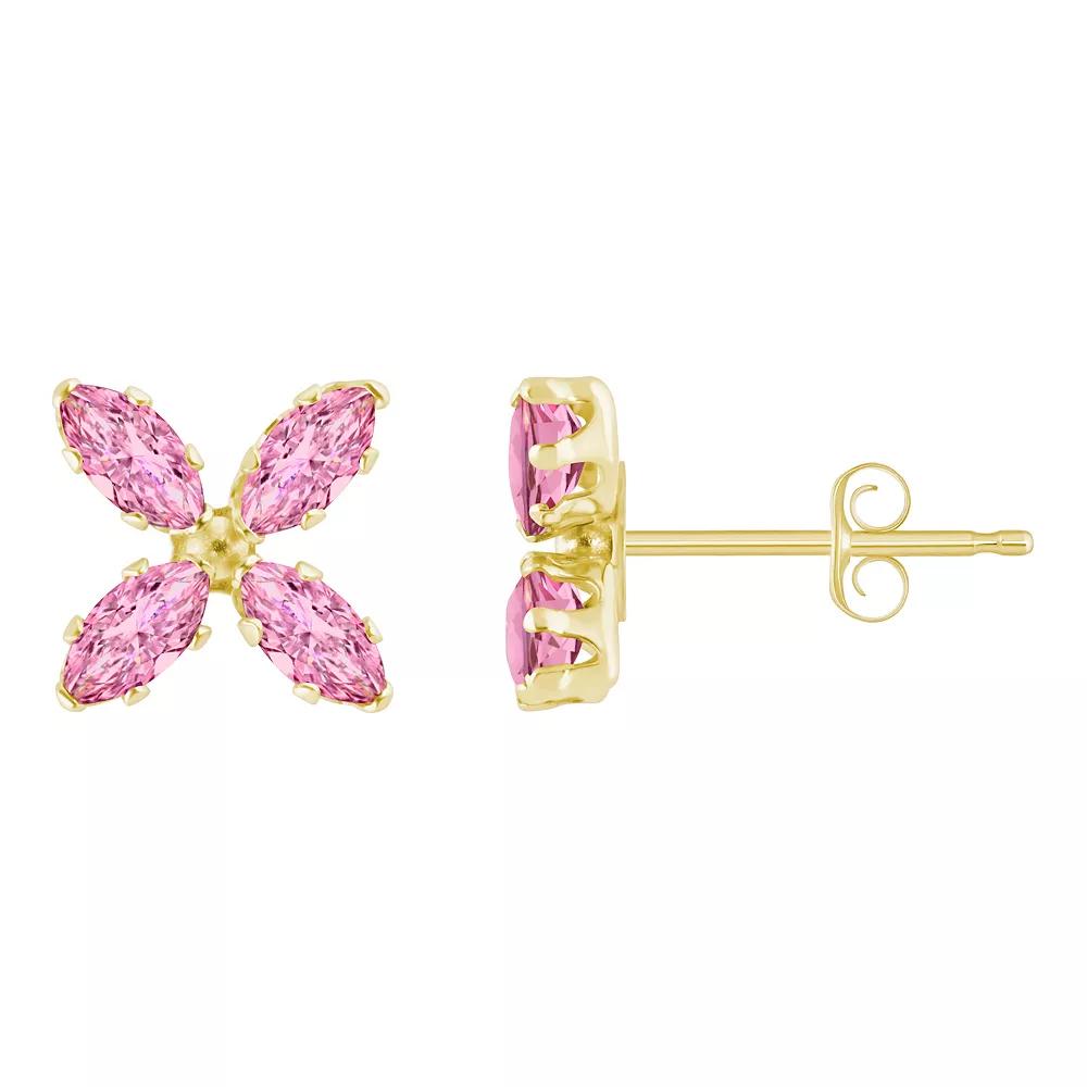 Celebration Gems 10k Gold Marquise Cubic Zirconia Flower Stud Earrings, Womens, Pink Product Image