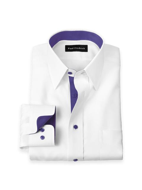 Comfort Stretch Non-Iron Solid Dress Shirt With Contrast Trim - White/purple Product Image