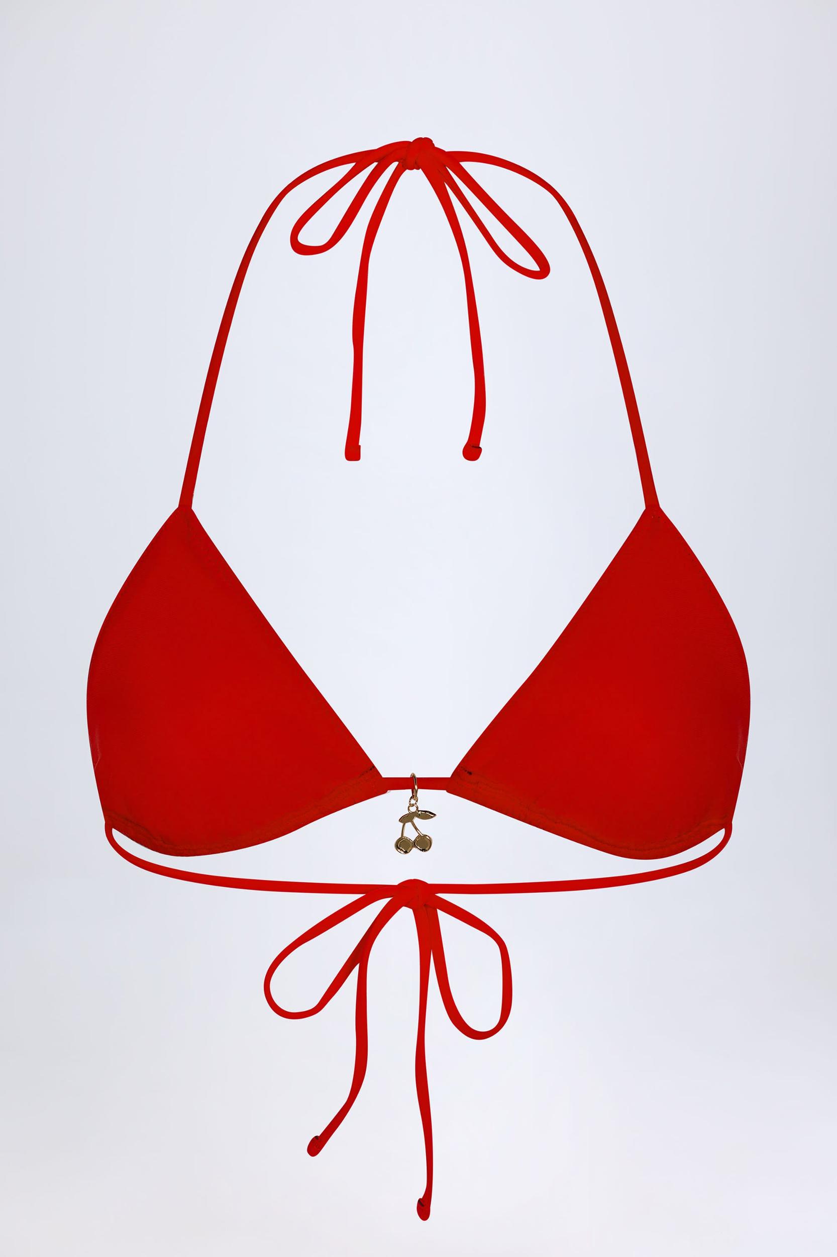 Charm-Detail Triangle Bikini Top in Fiery Red Product Image