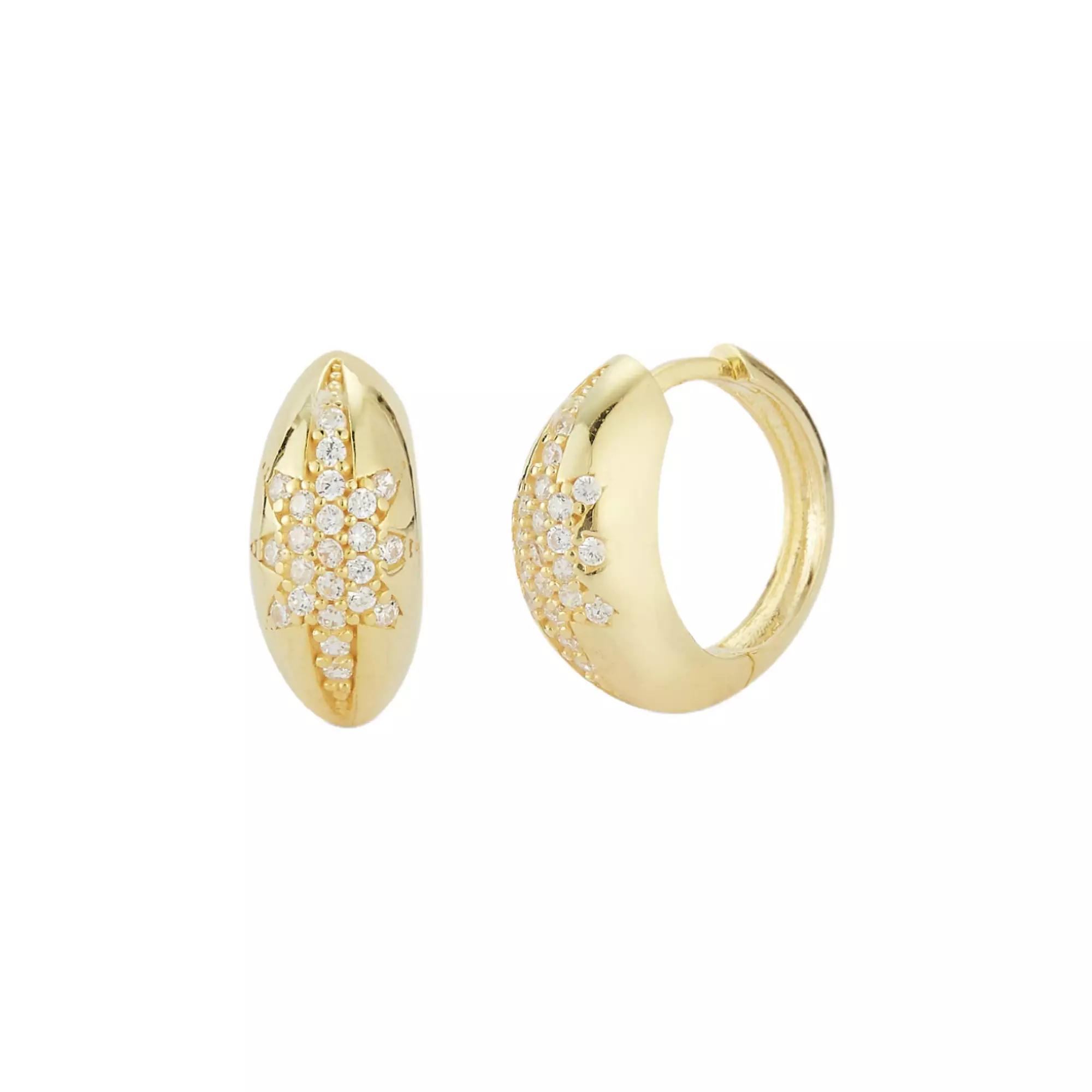 Sunkissed Sterling Star Cubic Zirconia Pave Hoop Earrings, Women's, Gold Tone Product Image