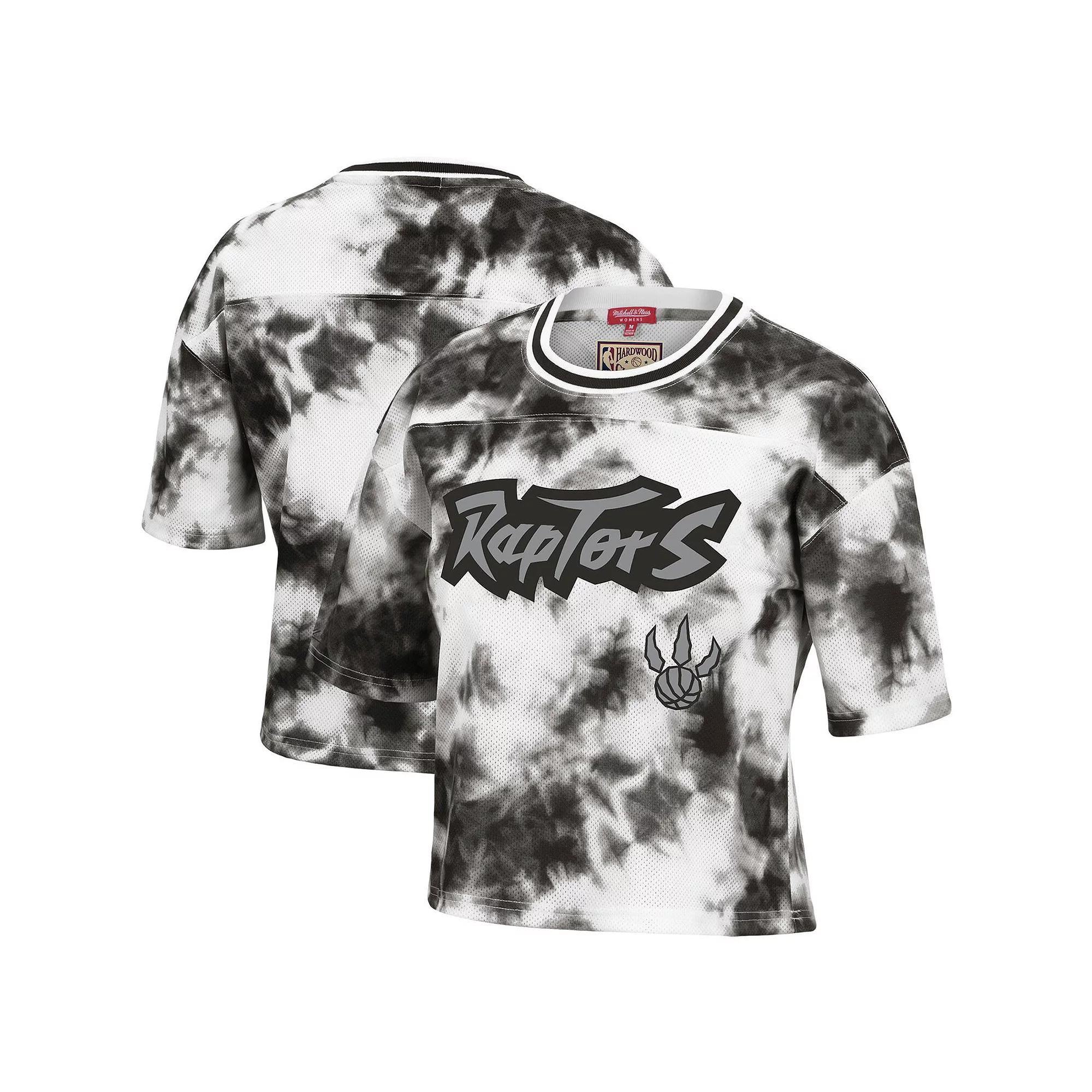 Women's Mitchell & Ness Black/White Toronto Raptors Hardwood Classics Tie-Dye Cropped T-Shirt, Size: XL, Rpt Black Product Image