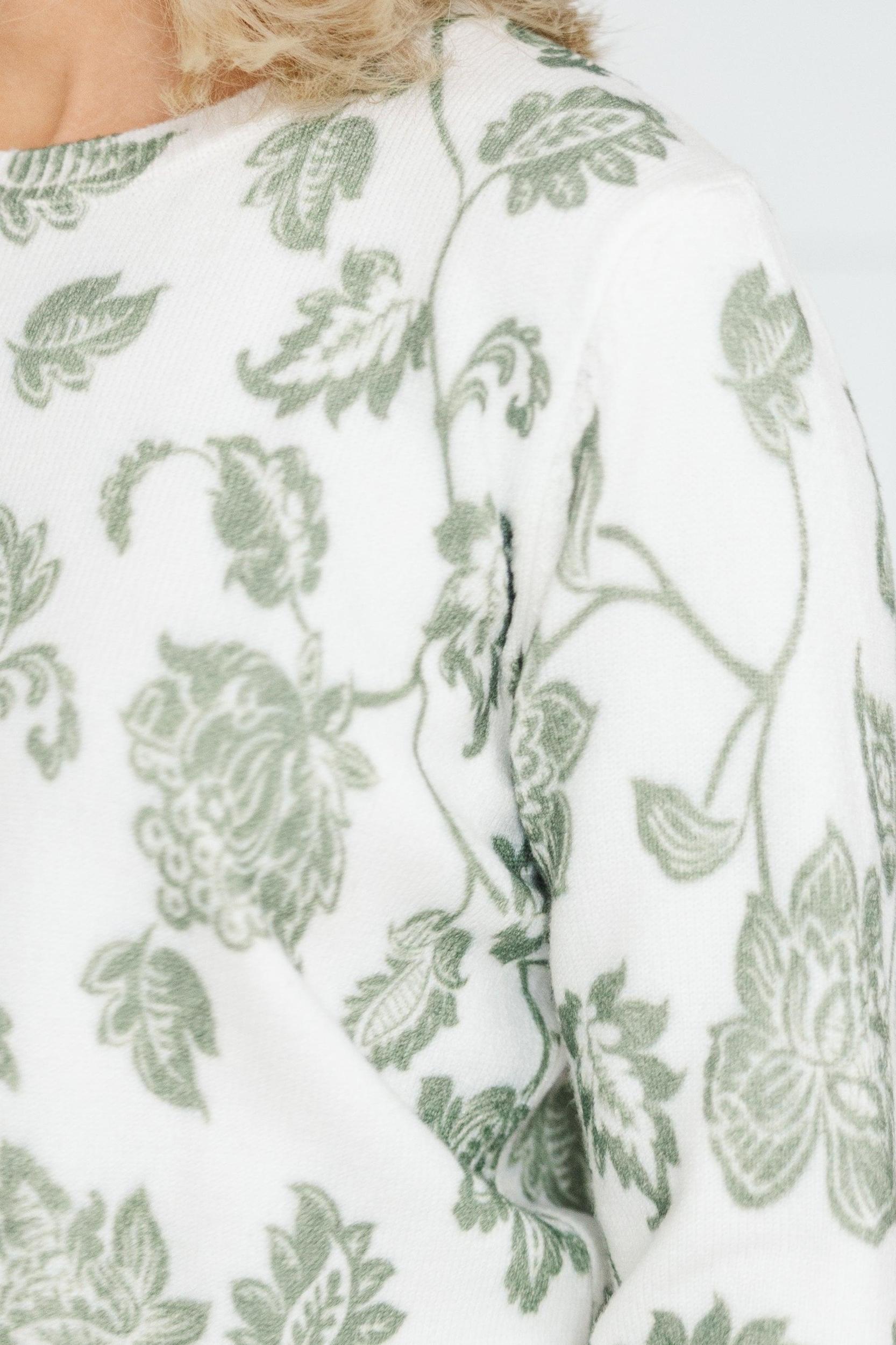 Time To Start Sage Green Toile Sweater Female Product Image