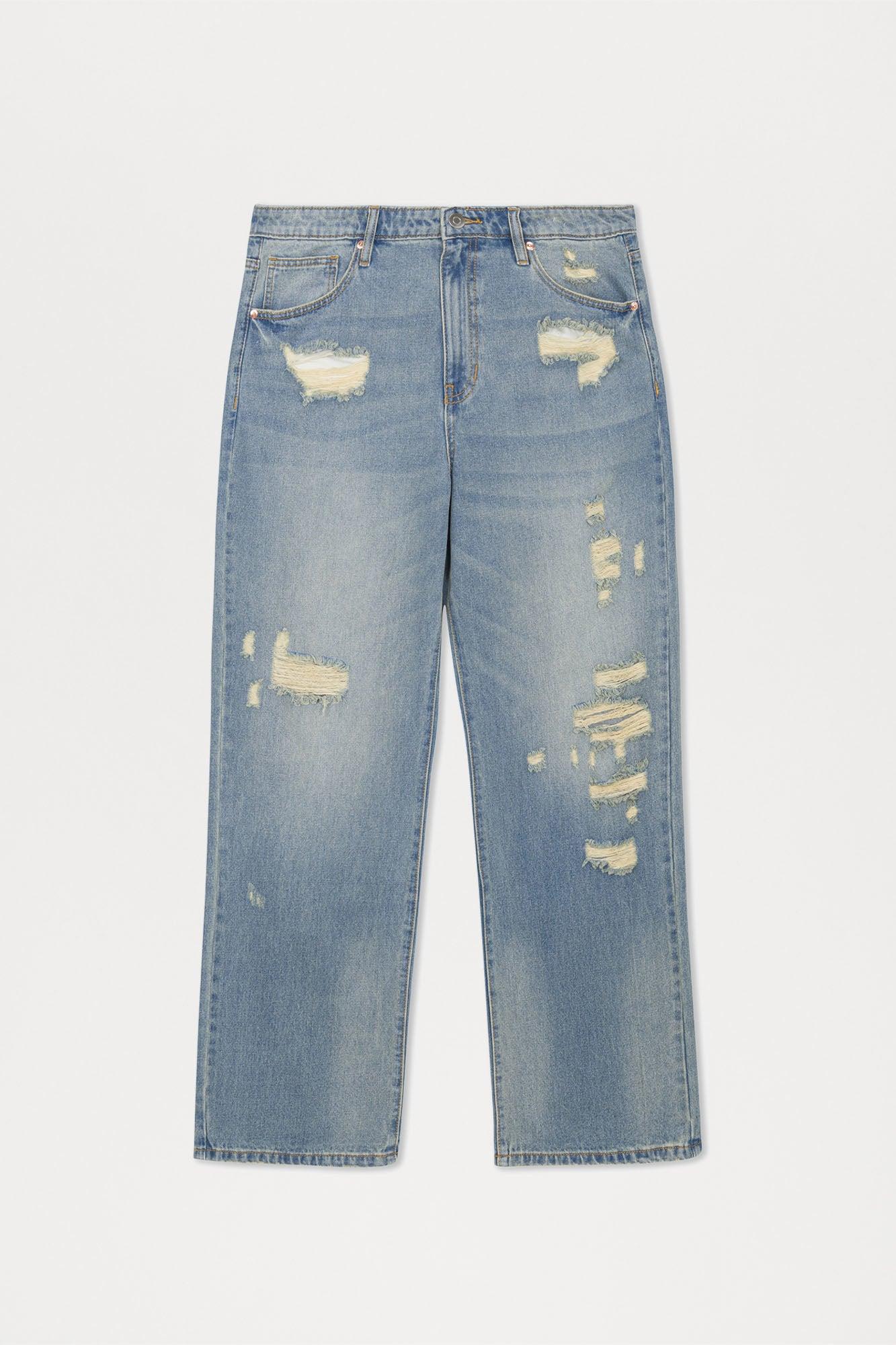 Justin Distressed Straight Jeans - Vintage Blue Wash Product Image