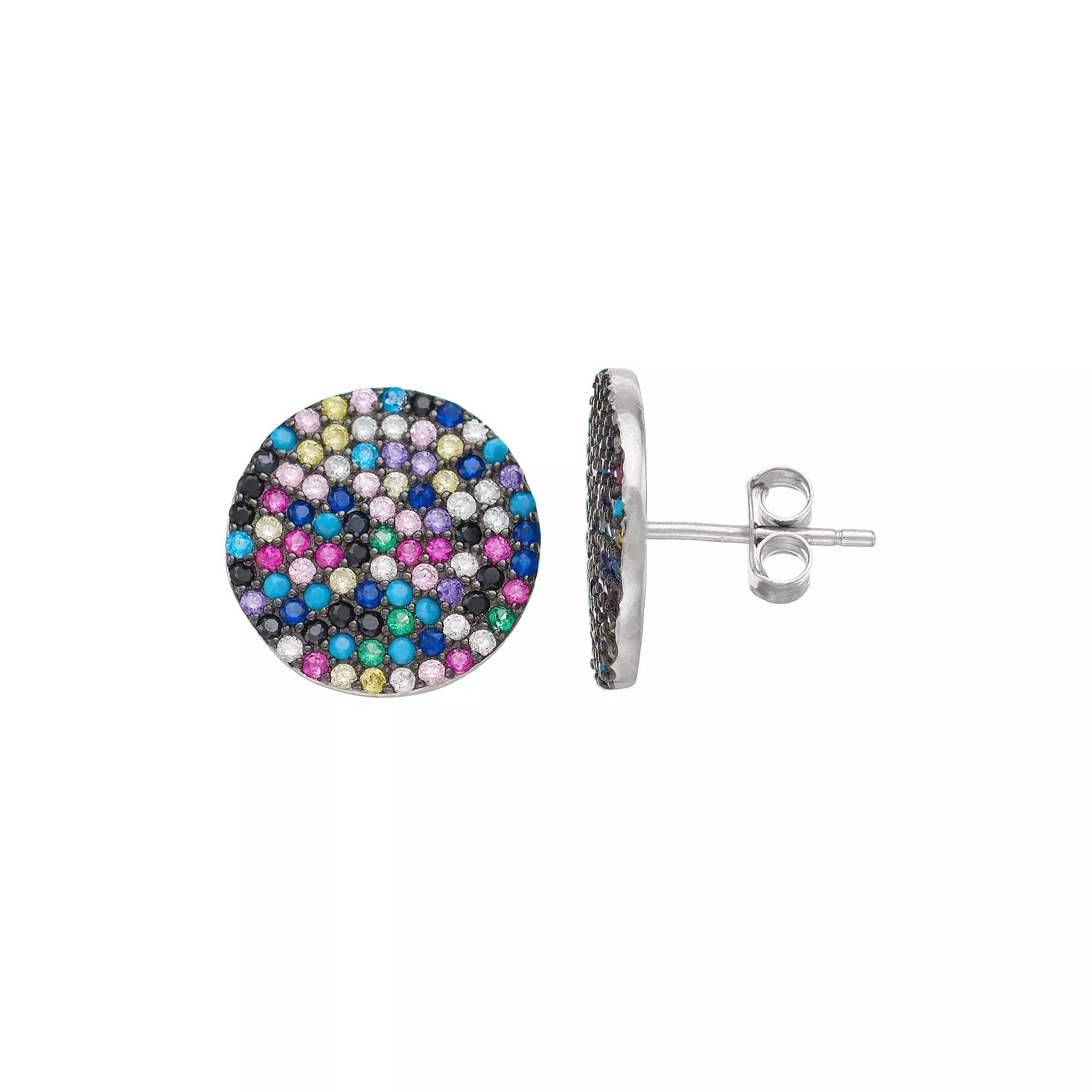Sterling Silver Cubic Zirconia Disc Stud Earrings, Women's Product Image
