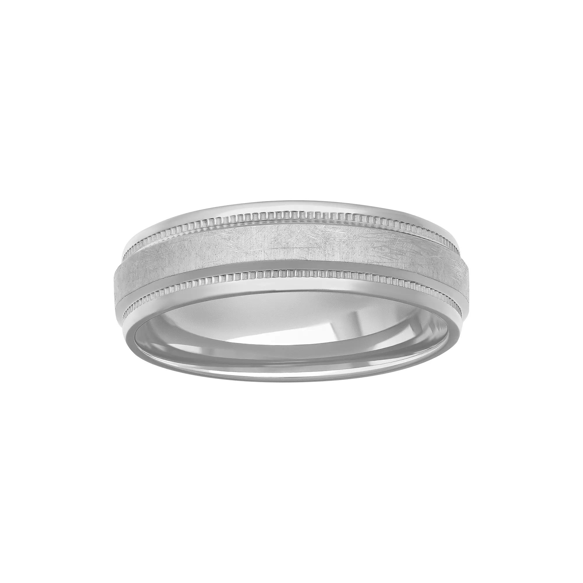 AXL Titanium 6 mm Men's Milgrain-Accent Comfort Fit Band, Size: 9.50, silver Product Image