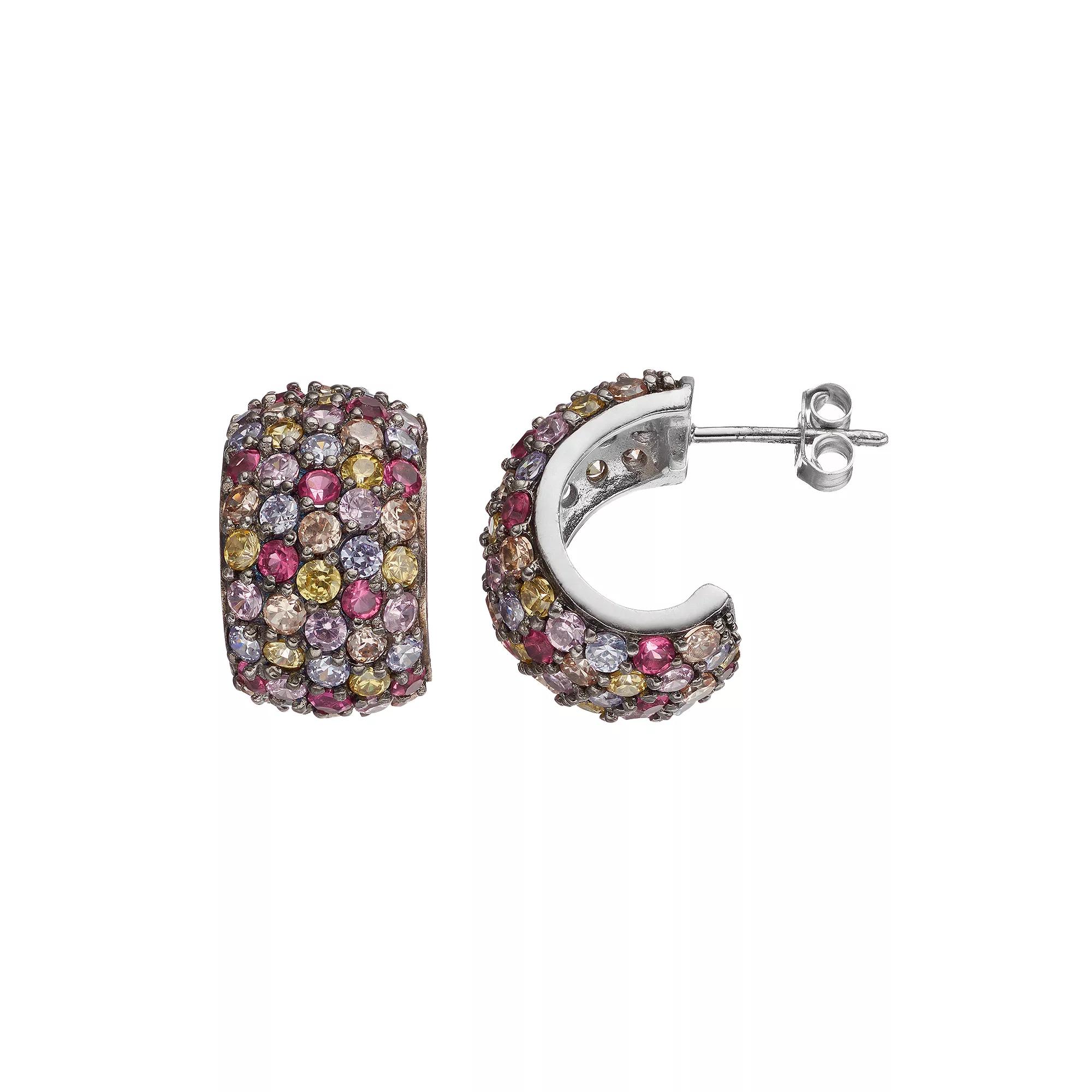 Sophie Miller Sterling Silver Cubic Zirconia Semi-Hoop Earrings, Women's, Multicolor Product Image