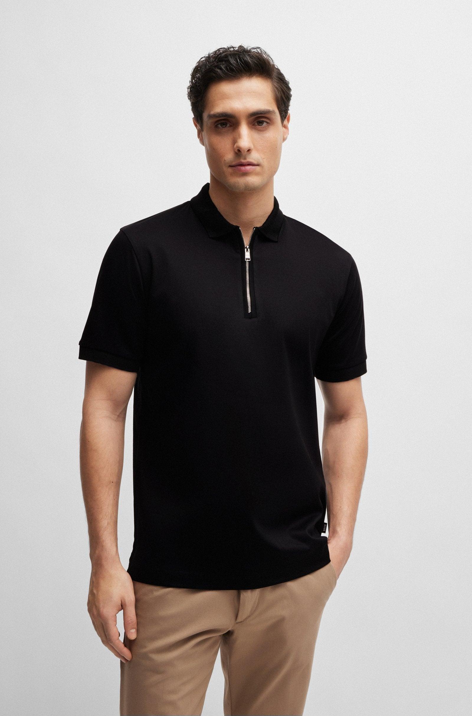 Boss Mercerized Cotton Slim-Fit Polo shirt with Zip neck Product Image