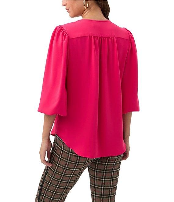 Trina Turk Morabi Georgette V-Neck 3/4 Sleeve Chain Tassel Top Product Image