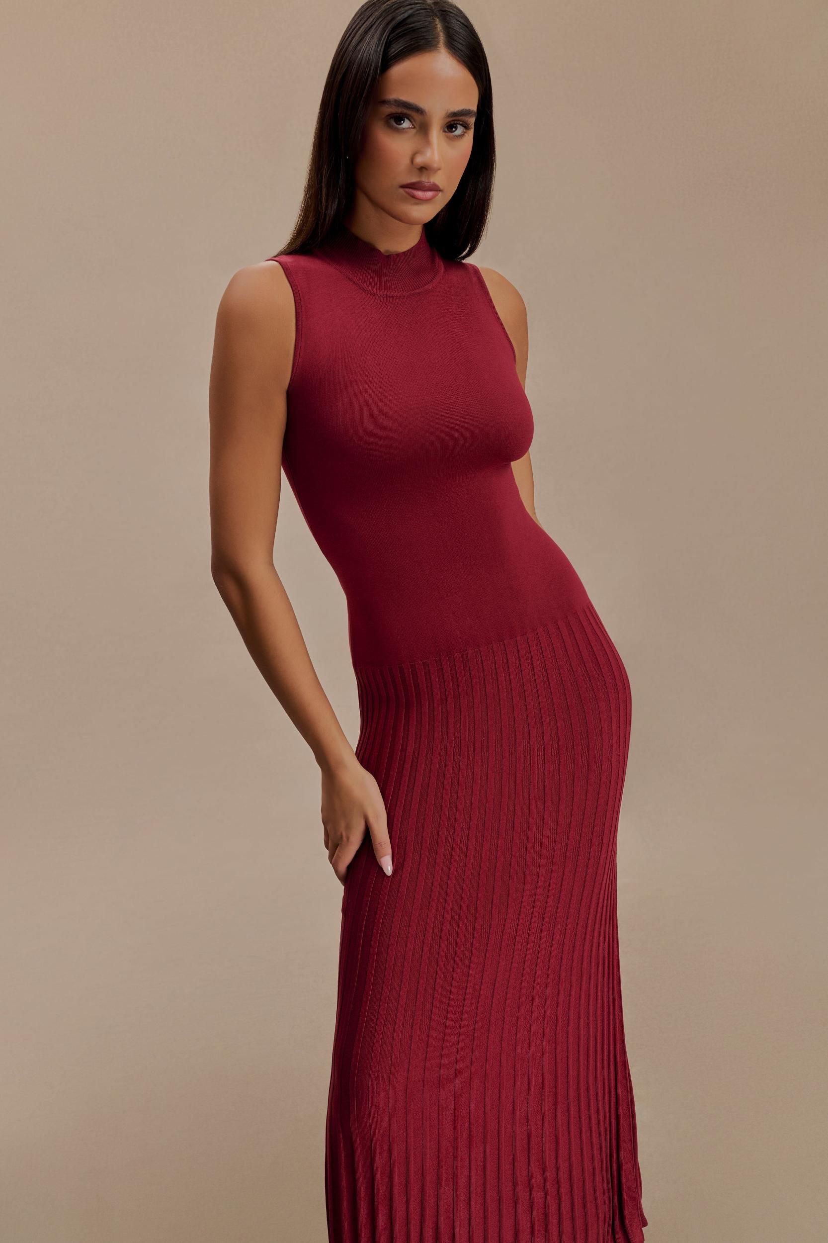 Mavis High Neck Pleated Maxi Dress - Mahogany Product Image