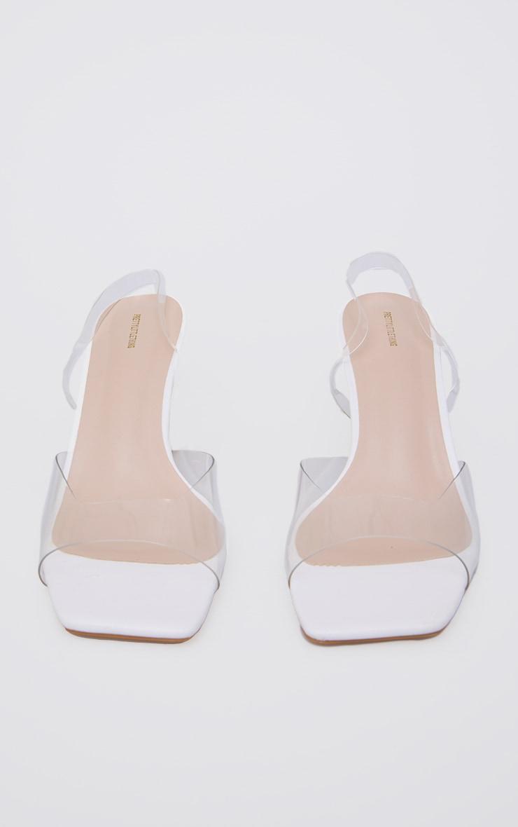 White Low Cake Stand Square Toe Clear Strap Slingback Heeled Sandals Product Image