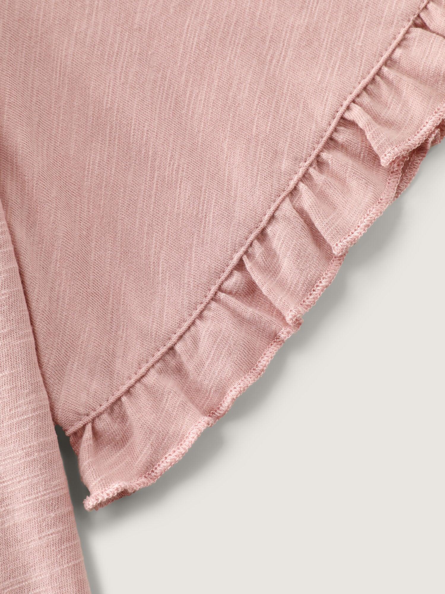 Lace Trim Ruffled Hem Plain Knit Top Female Product Image