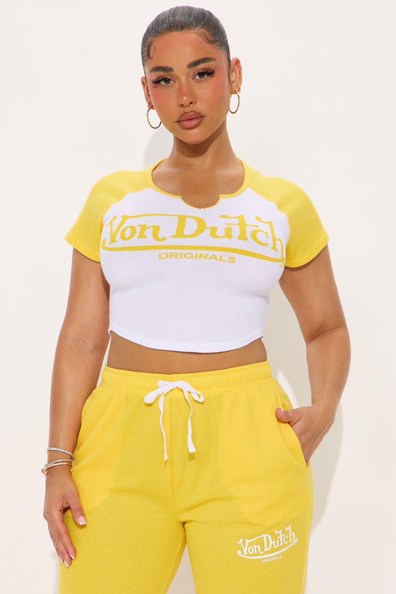 Von Dutch Waffle Short Sleeve PJ Pant Set - Yellow Product Image