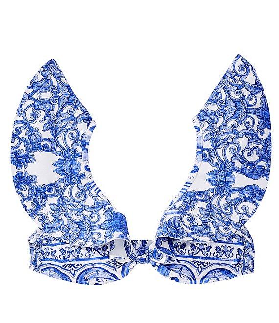 Antonio Melani Ornate Border Bonded Ruffle V-Neck Tie Back Bralette Swim Top Product Image