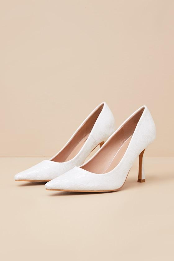 Hellene White Lace Pointed-Toe Pumps Product Image