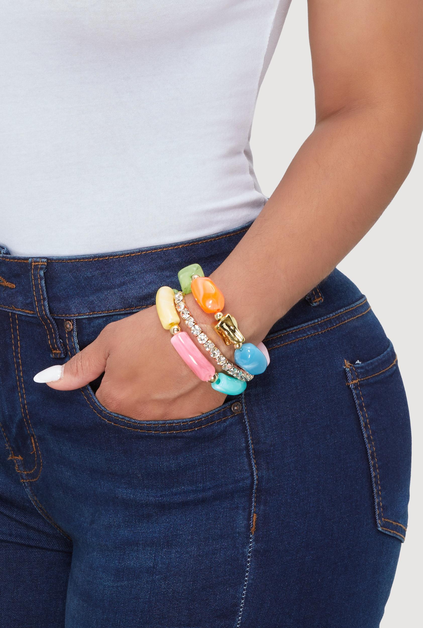 Boho Chic Colorful Resin Beaded Stretch Bracelet Trio Female Product Image