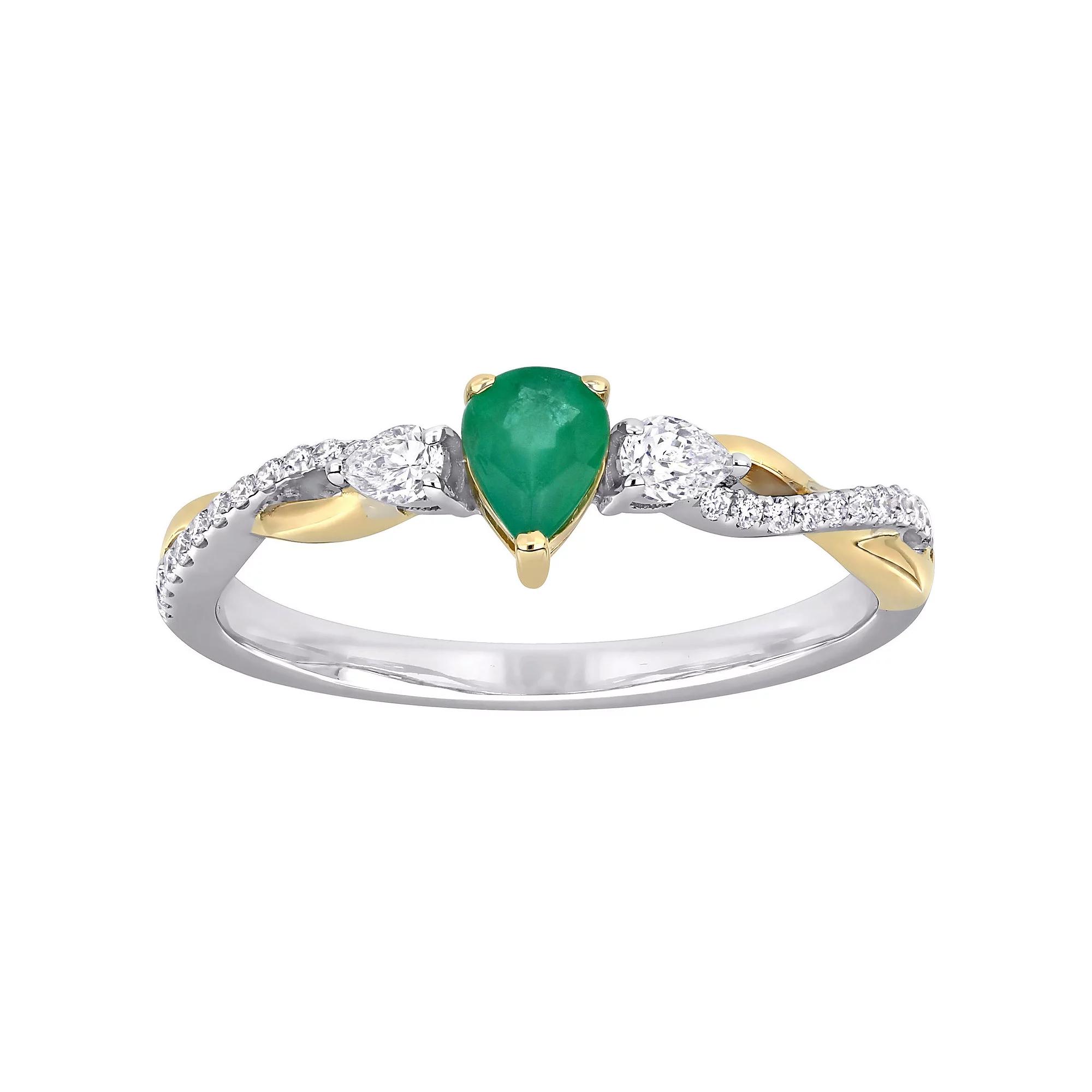 Stella Grace 14k Two Tone Gold Emerald & 1/5 Carat T.W. Diamond Infinity Ring, Women's Product Image