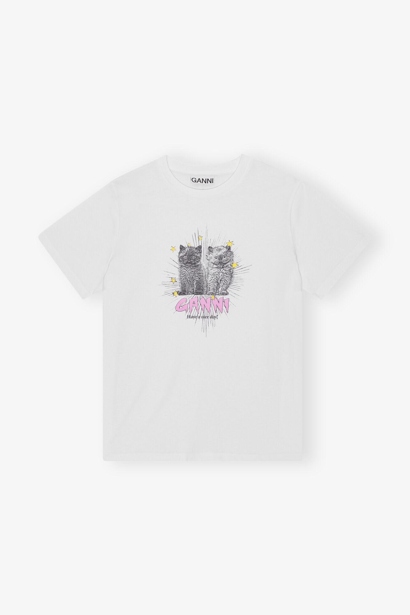 White Basic Jersey Kittens Relaxed T-shirt Product Image