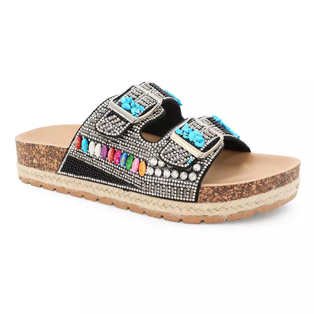 Yoki Espadrille Beaded Platform Double Buckle Women's Sandals,  Product Image