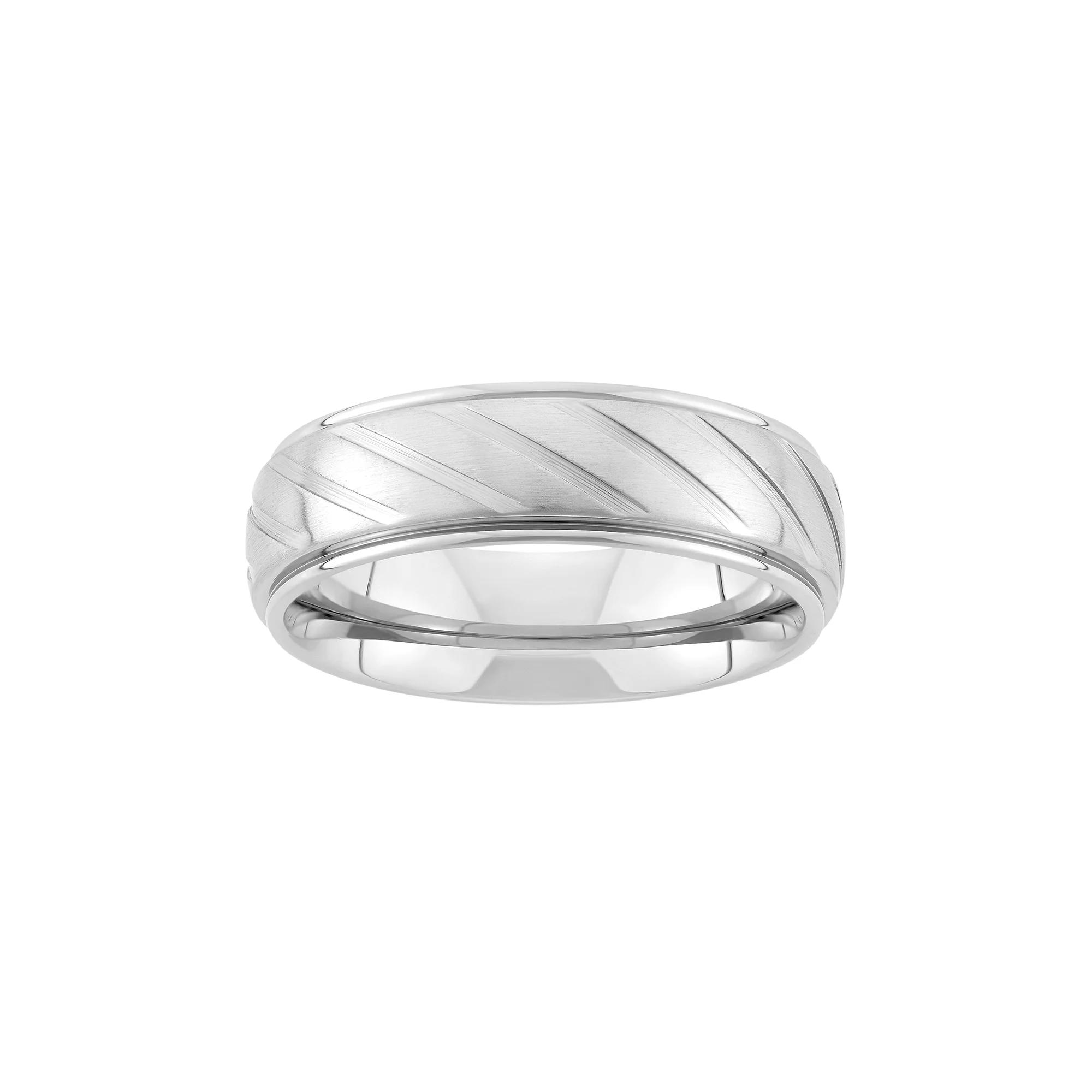 Stainless Steel Diagonal Stripe Wedding Band - Men, Mens Grey Product Image
