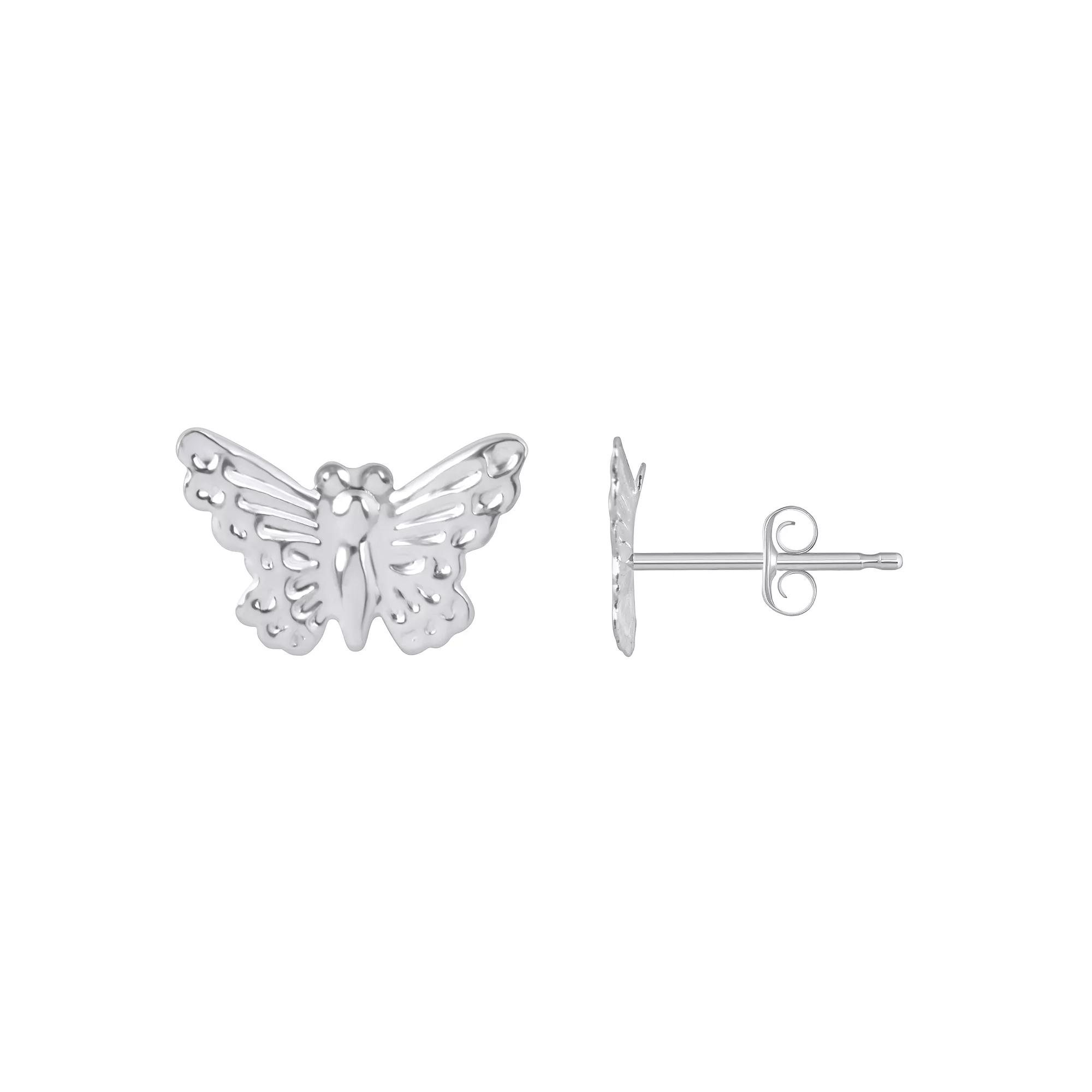 14k Gold Butterfly Stud Earrings, Women's, 14k White Gold Product Image