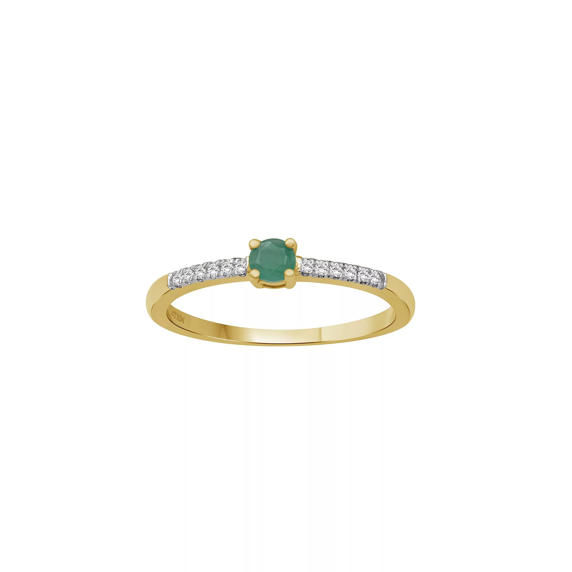 Jewelexcess 10k Gold Gemstone & 1/10 Carat T.W. Diamond Band Ring, Women's, Size: 9, Green 10k Gold Product Image