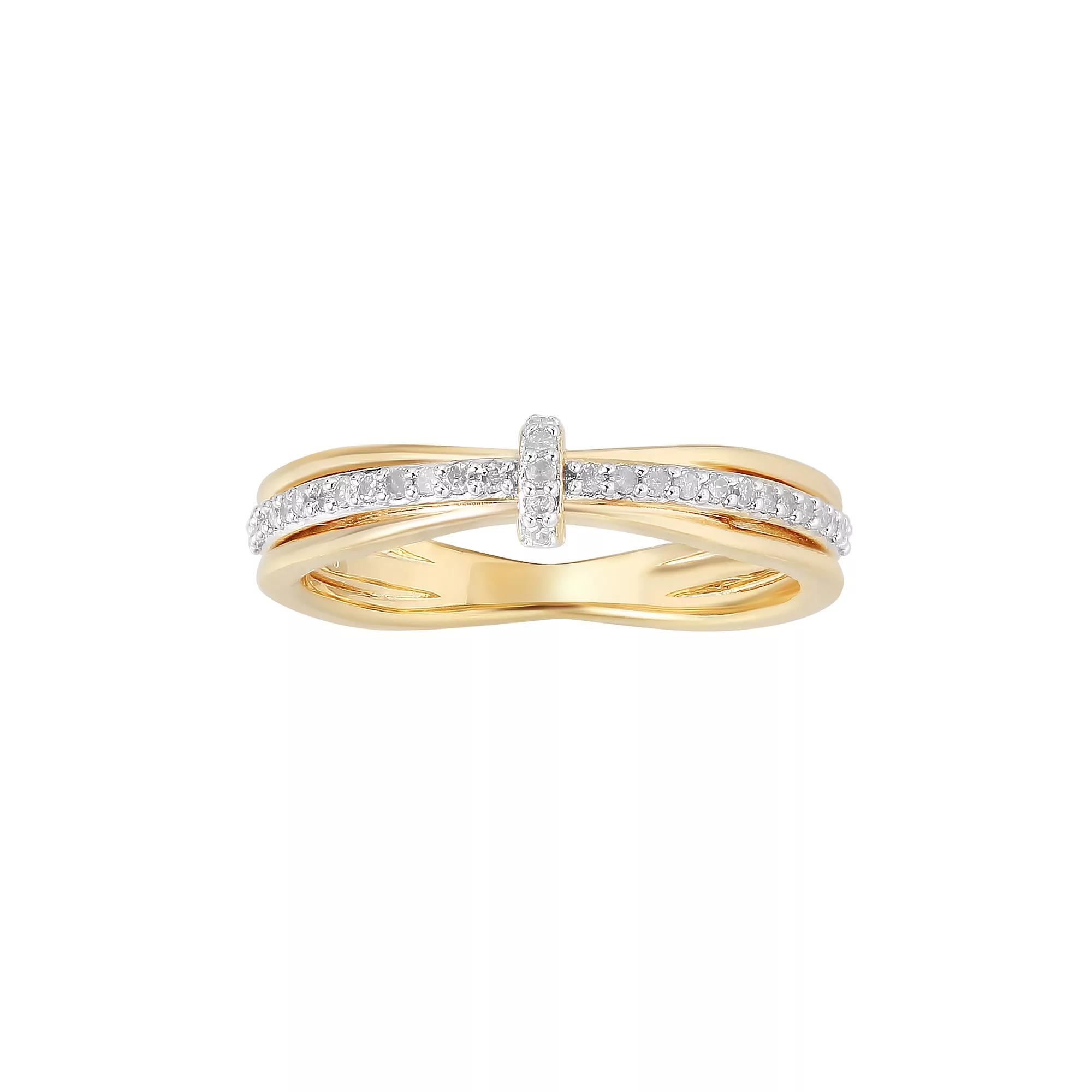 14k Gold Over Silver 1/6 Carat T.W. Diamond Cross Ring, Women's, Gold Tone Product Image