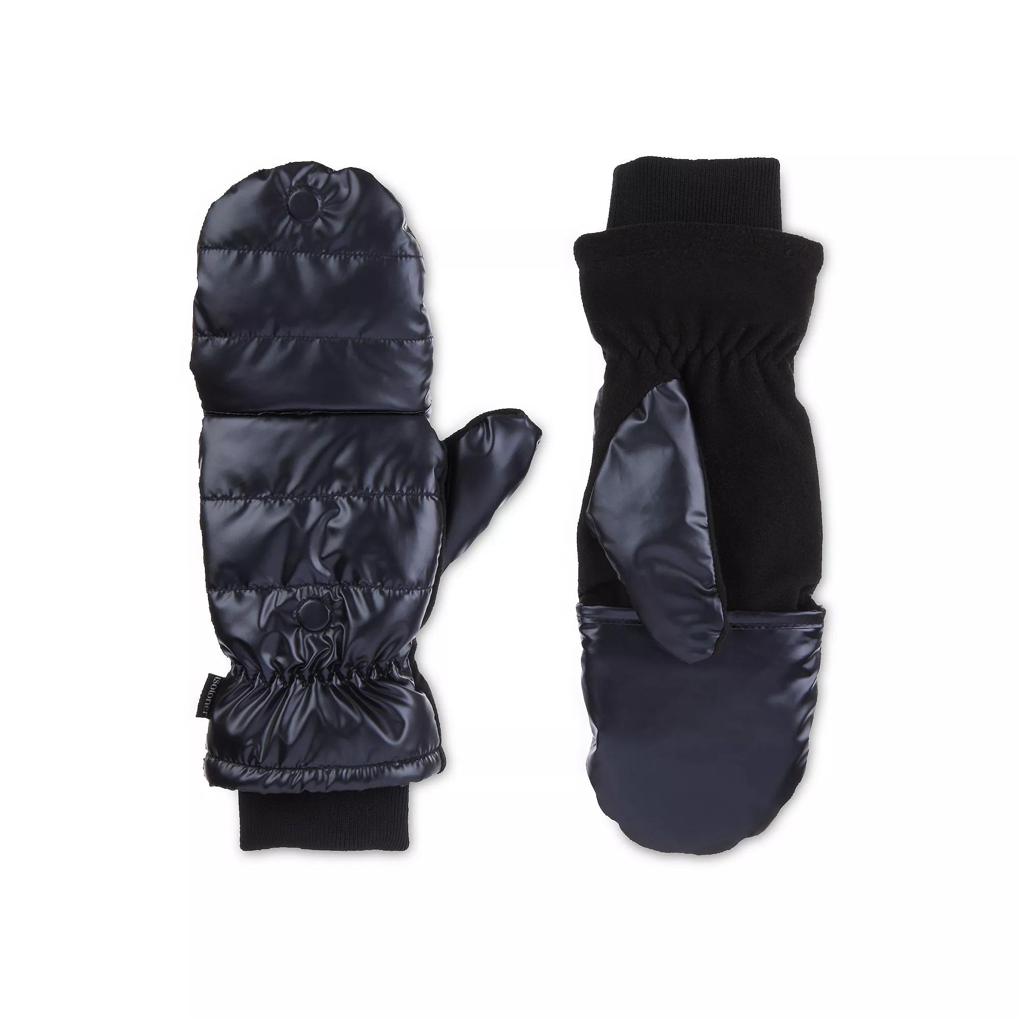 Women's isotoner Iridescent sleekHeat Convertible Flip Mittens, Size: Small-Medium, Grey Black Product Image