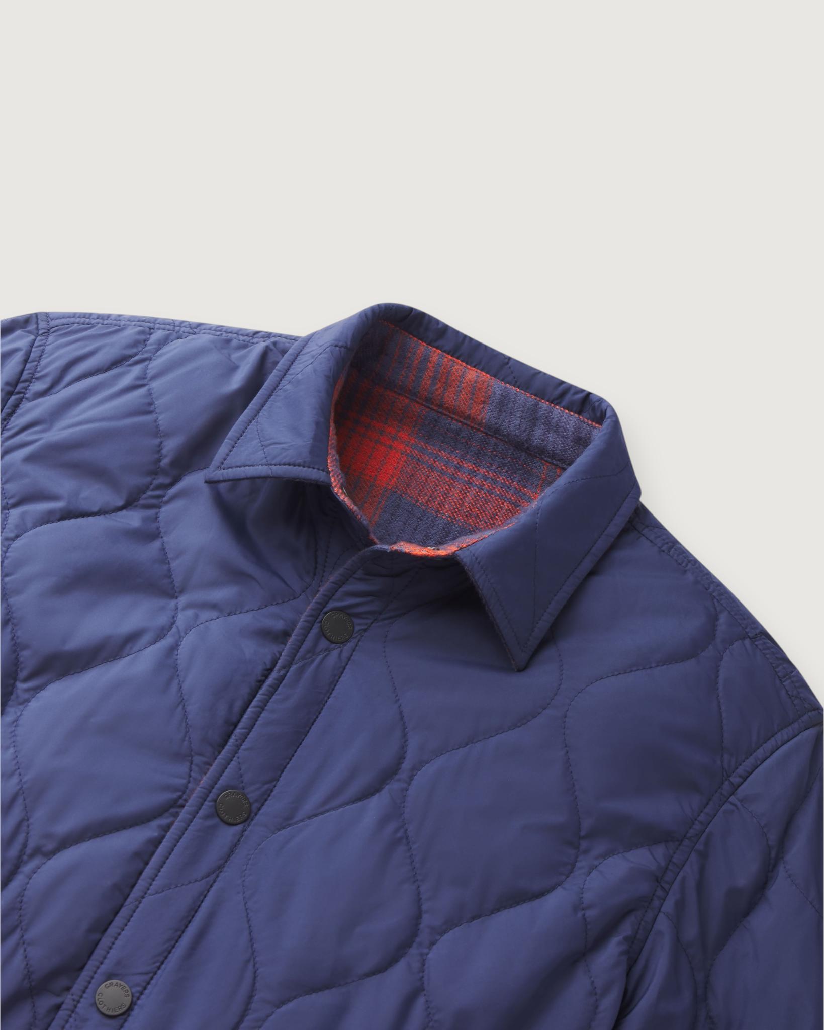 Quilted Flannel Reversible Shirt Jacket - Navy Product Image