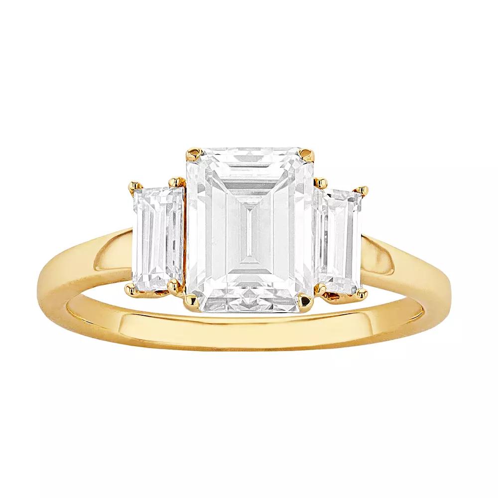 Radiant Fire 14k Gold Emerald-Cut Lab-Created Moissanite 3-Stone Engagement Ring, Womens Product Image