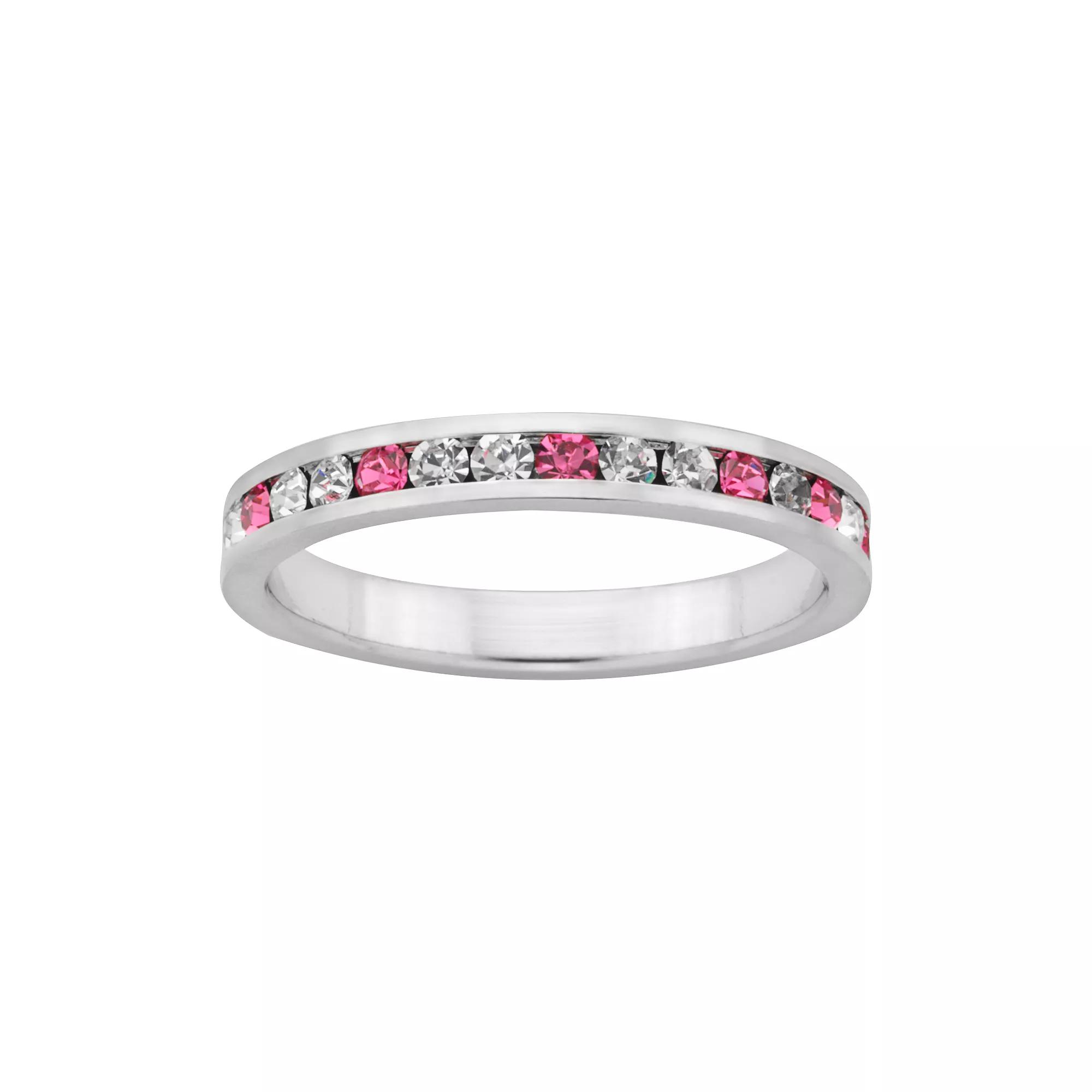 Sterling Silver Pink and White Crystal Eternity Ring, Women's,  Product Image