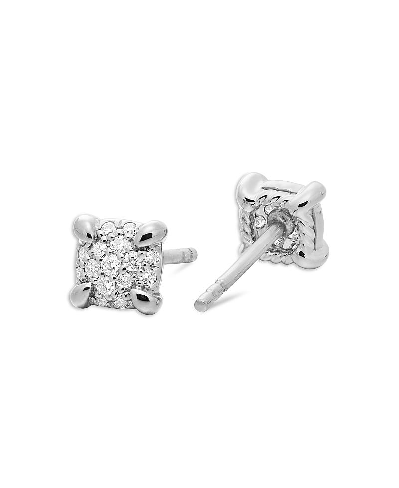 Womens Petite Chatelaine Stud Earrings in 18K White Gold with Pav Diamonds, 5mm Product Image