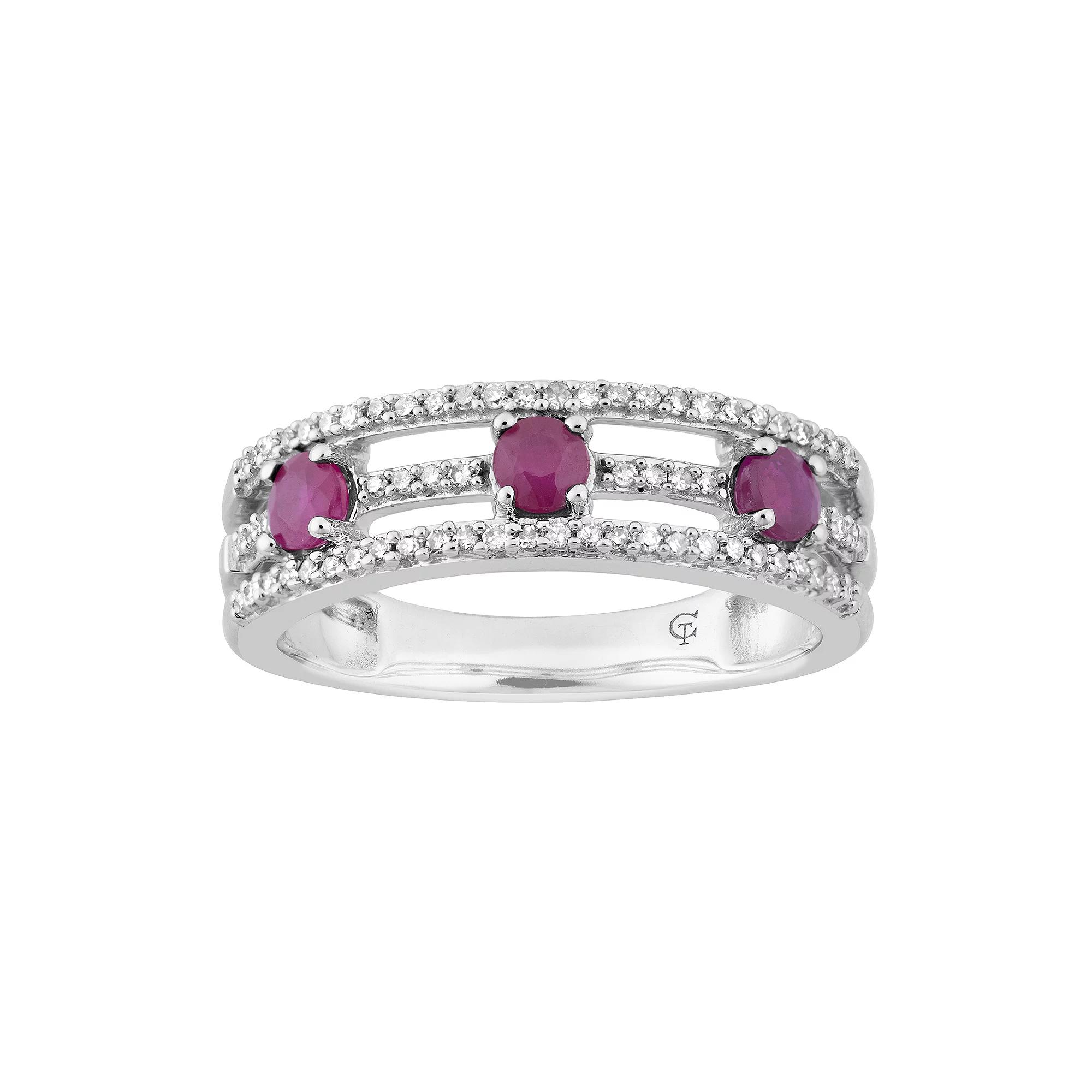 LOVEABLES 10k White Gold Ruby & 1/5 Carat T.W. Diamond 3-Stone Ring, Women's,  Product Image