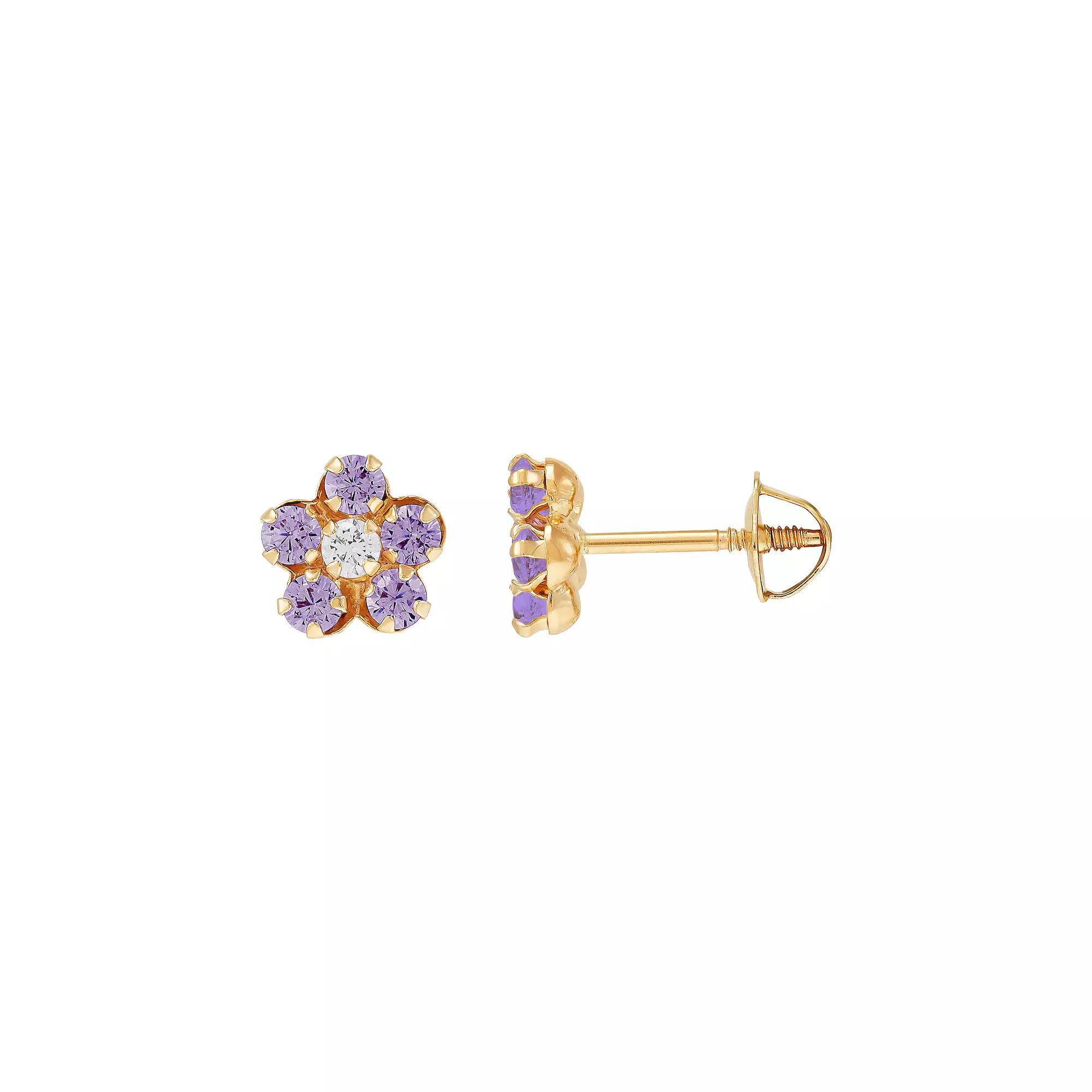 14k Gold Cubic Zirconia Flower Earrings, Womens Product Image