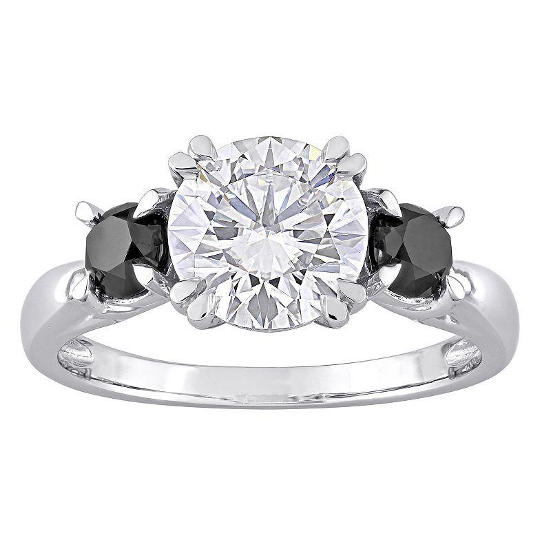 Stella Grace 10k White Gold 3/4 Carat T.W Black Diamond & Lab-Created Moissanite 3-Stone Engagement Ring, Women's,  Product Image