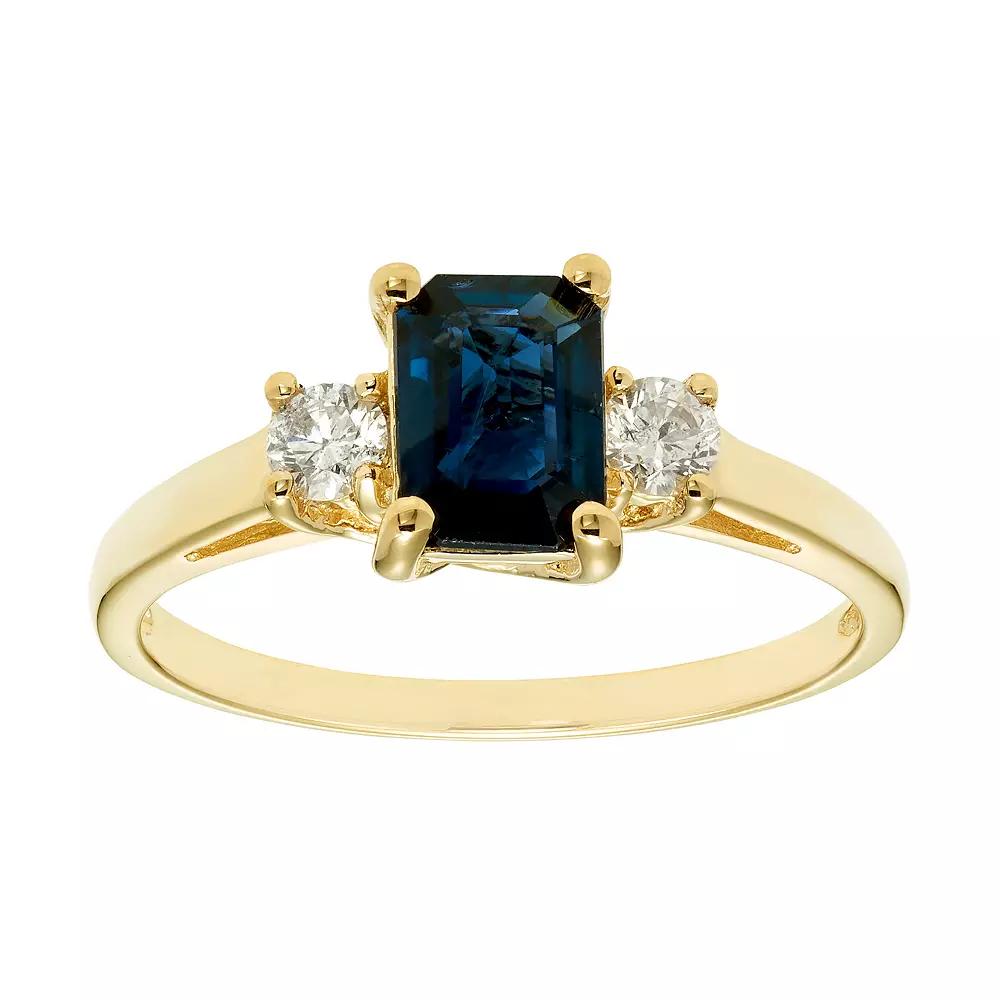 The Regal Collection 14k Gold Sapphire & 1/5 Carat T.W. IGL Certified Diamond 3-Stone Ring, Women's, Size: 6, Yellow Product Image