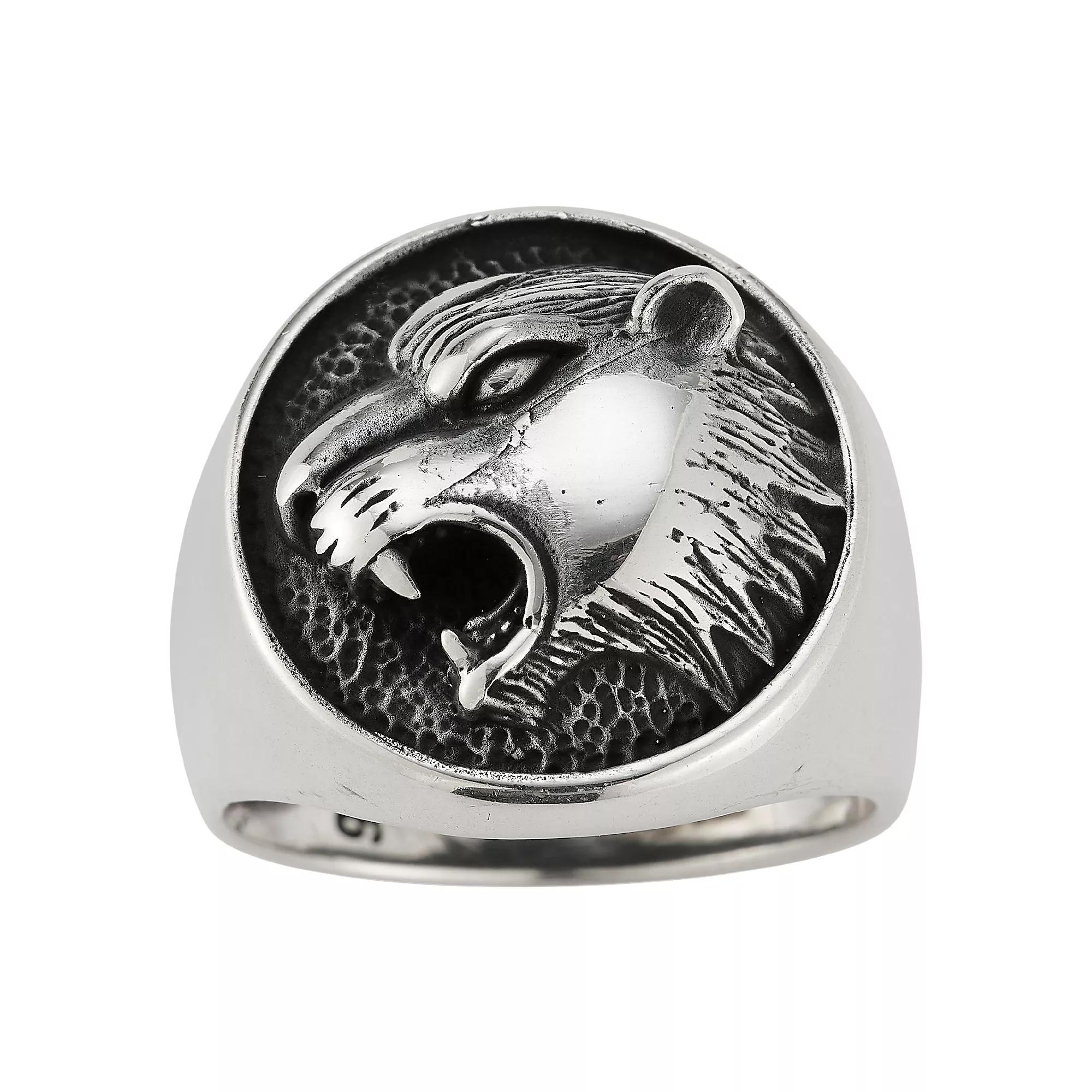 Milanesi And Co Mens Sterling Silver Roaring Tiger Signet Ring Product Image