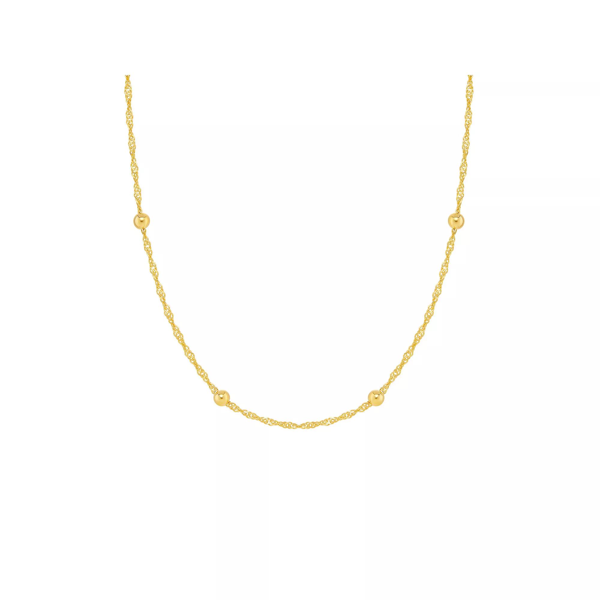 PRIMROSE 24k Gold Over Silver Station Bead Singapore Chain Necklace, Women's, Size: 18", Yellow Gold Tone Product Image