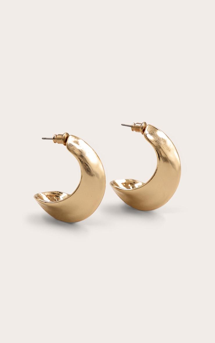 Gold Angled Crescent Scooped Hoop Earrings Product Image