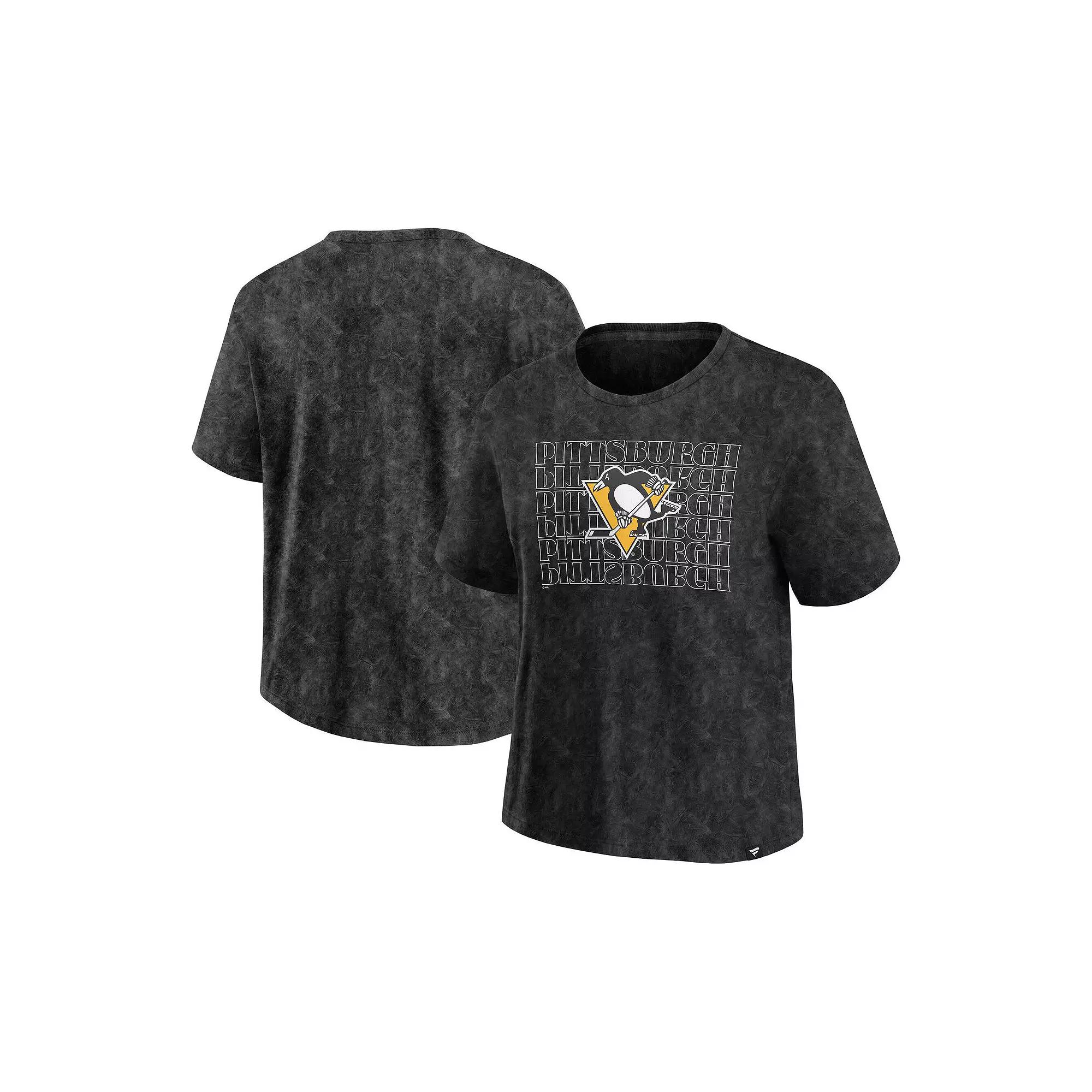 Women's Fanatics Black Pittsburgh Penguins Faded Wash T-Shirt,  Product Image