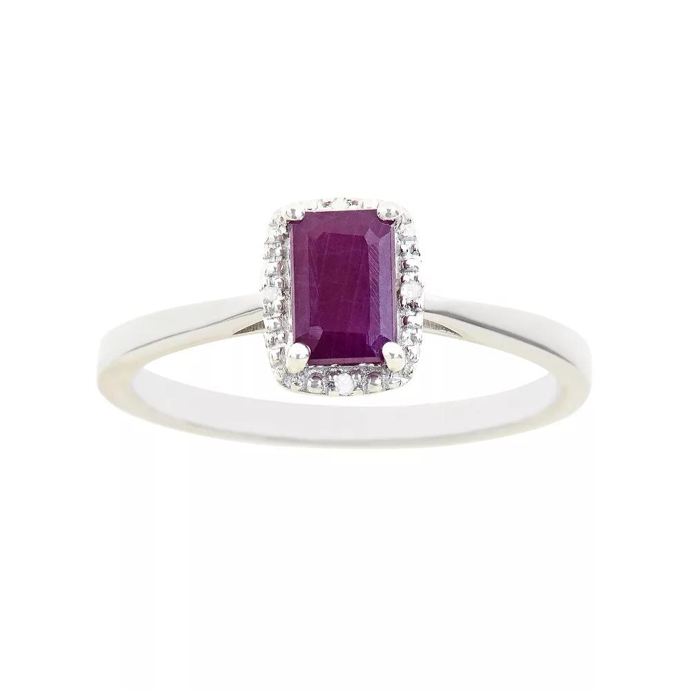 Celebration Gems Sterling Silver Ruby & Diamond Accent Rectangle Halo Ring, Women's,  Product Image