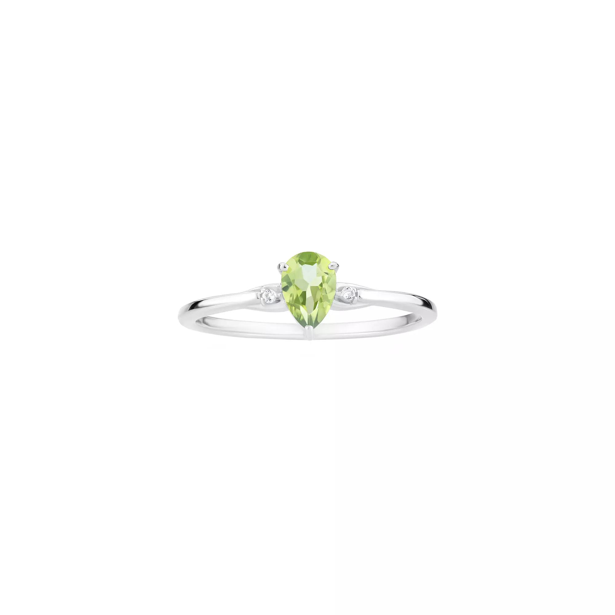 Gemistry 14k White Gold Peridot & White Topaz Pear Right Hand Ring, Women's,  Product Image