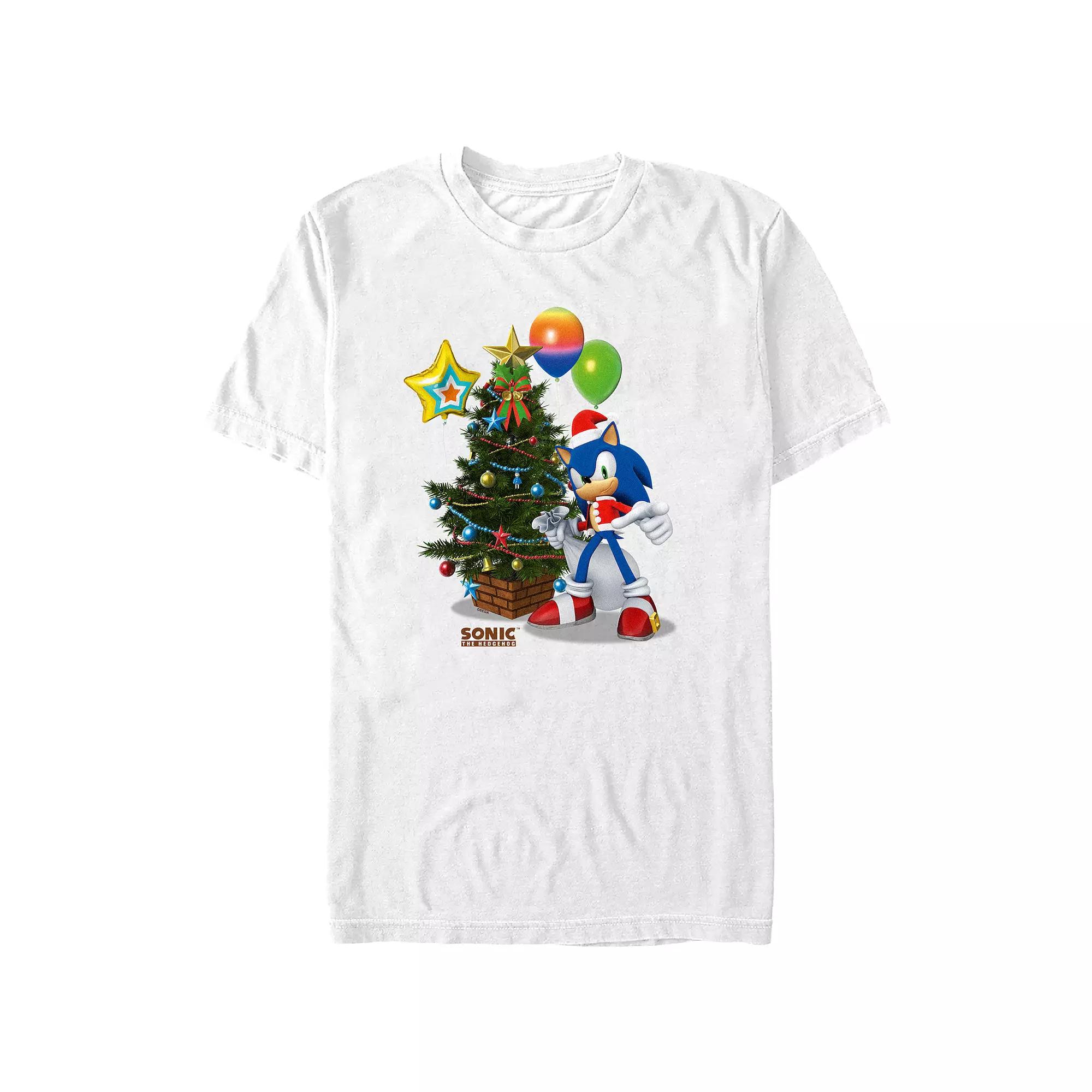 Men's Sonic The Hedgehog Christmas Tree Graphic Tee, Size: XS, White Product Image