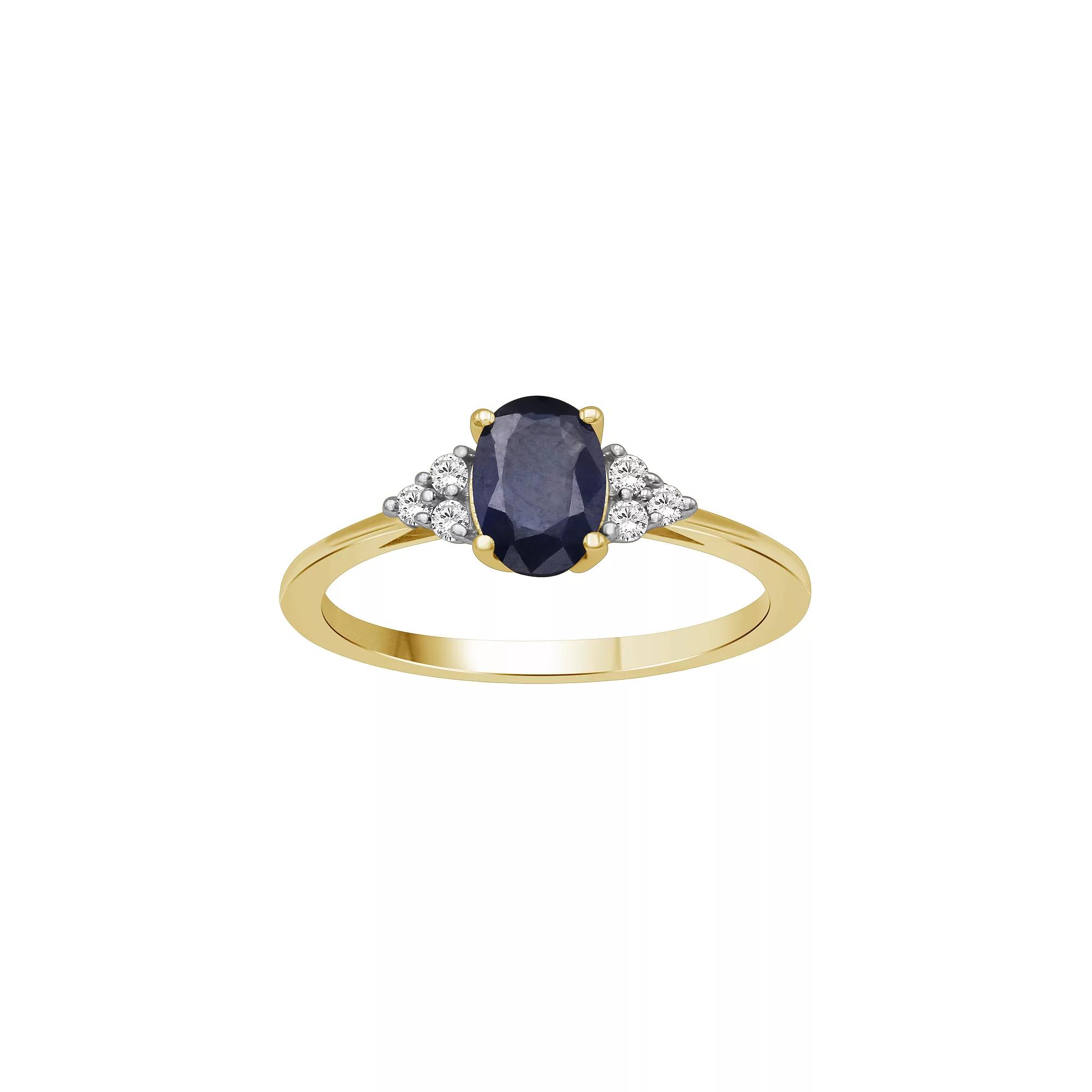 Jewelexcess 10k Gold Gemstone & 1/10 Carat T.W. Diamond 3-Stone Ring, Women's, Size: 5, Blue Product Image