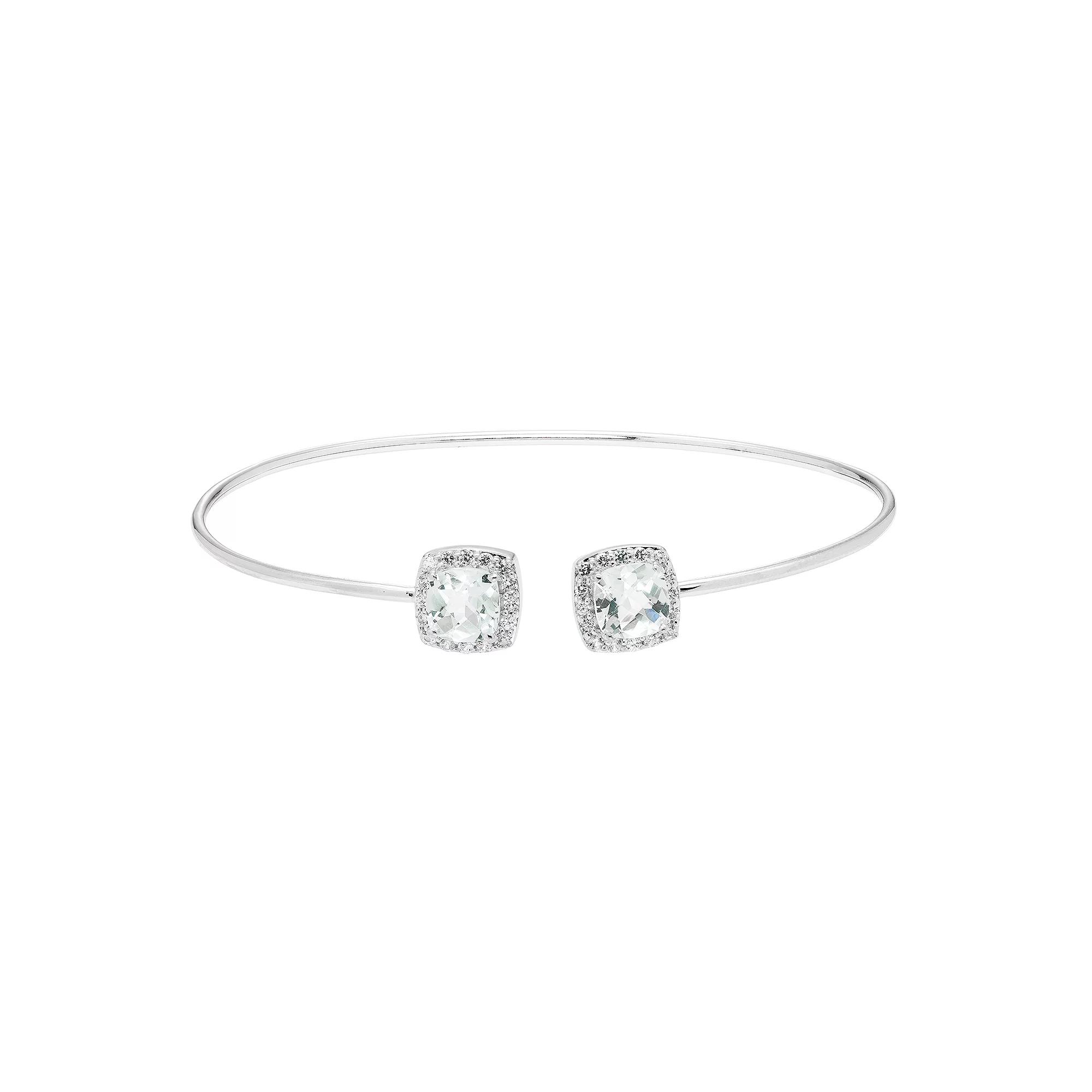 Sterling Silver White Topaz Cushion Halo Cuff Bracelet, Womens Product Image