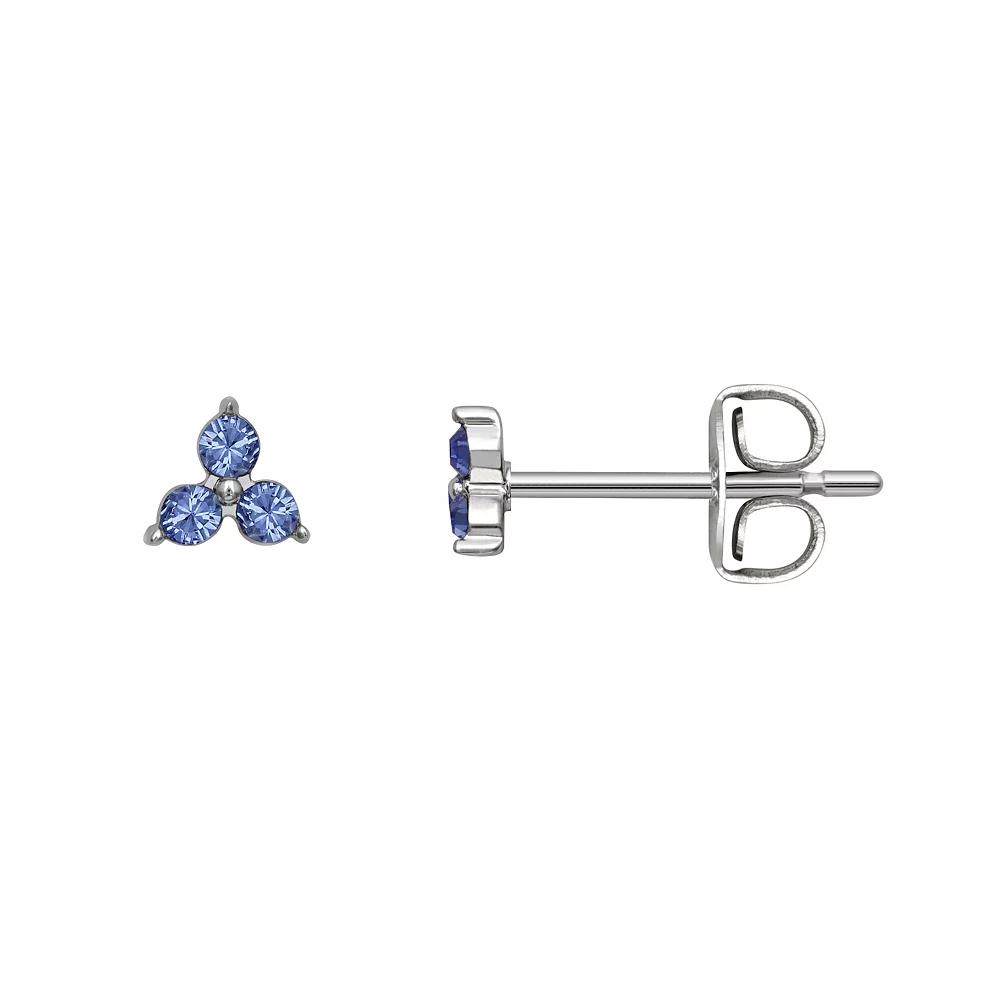 Brilliance Silver Tone Triple Crystal Birthstone Stud Earrings, Women's, Silver Tone September Product Image