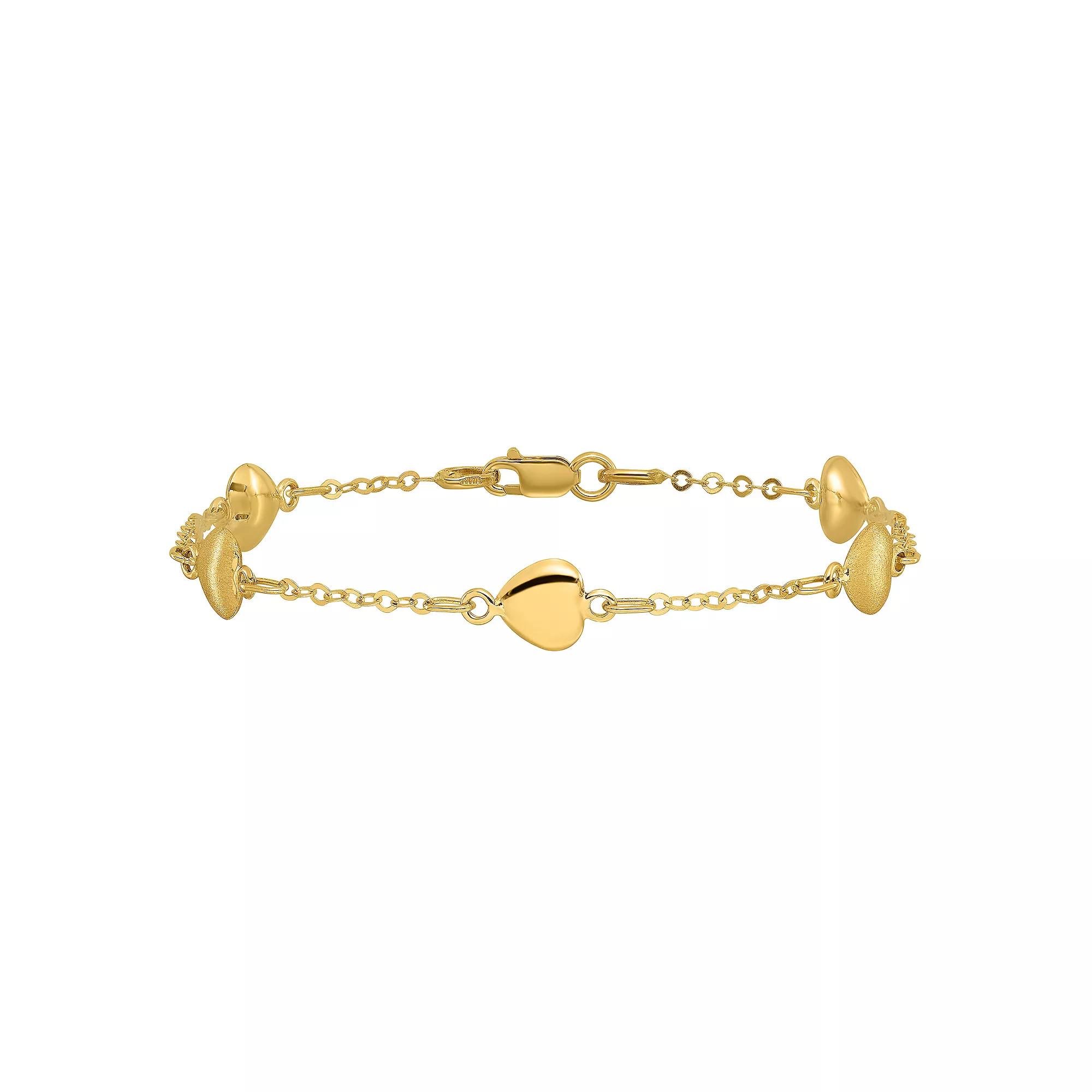 14k Gold Heart Station Bracelet, Women's, Size: 7" Product Image