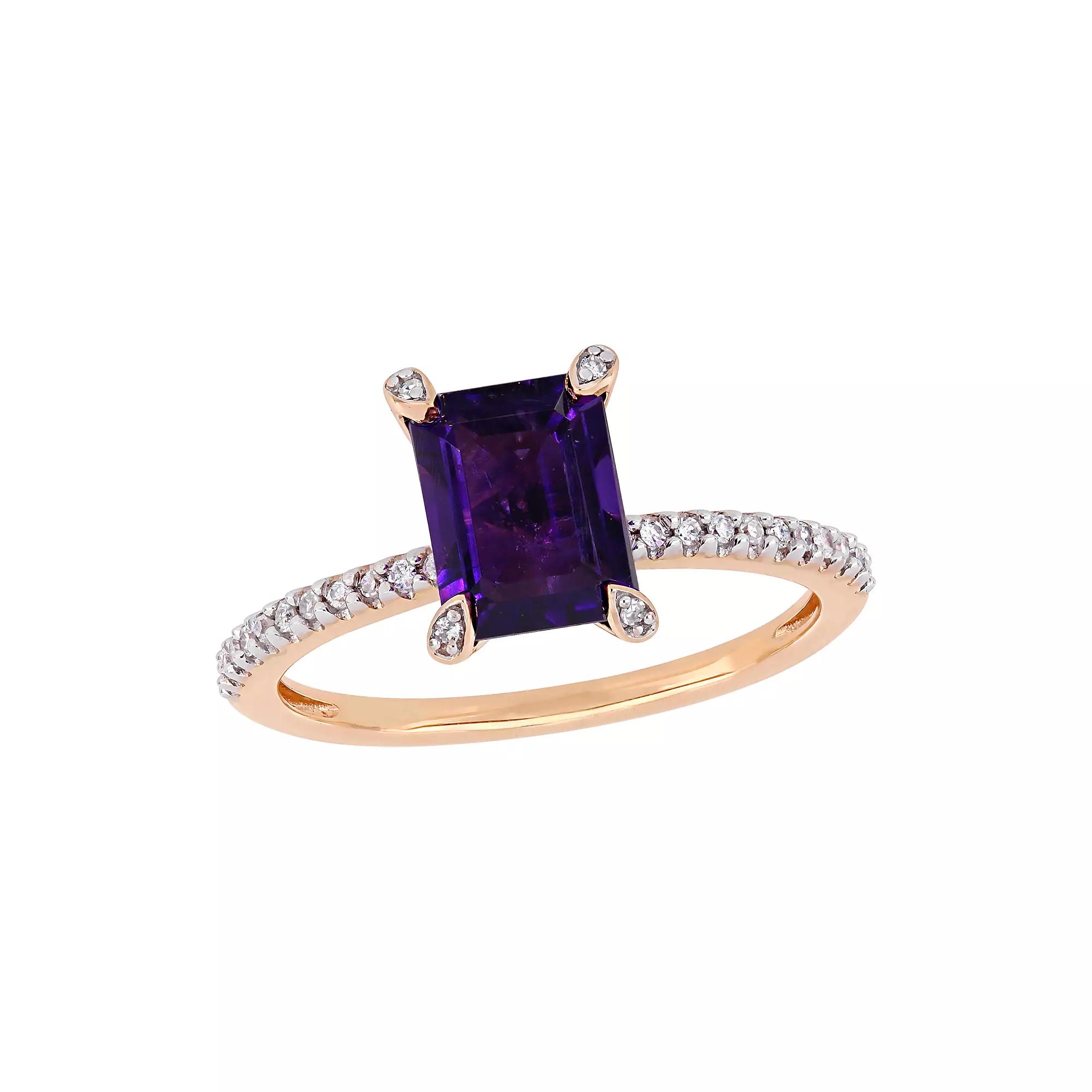 Stella Grace 10k Rose Gold 1/10 Carat T.W. Diamond & Amethyst Ring, Womens Product Image