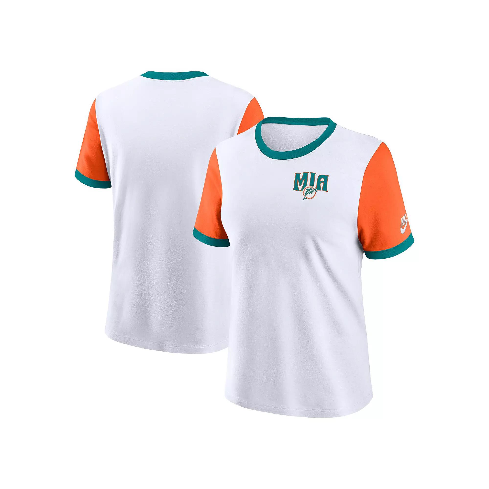 Women's Nike White/Orange Miami Dolphins Rewind Ringer T-Shirt,  Product Image