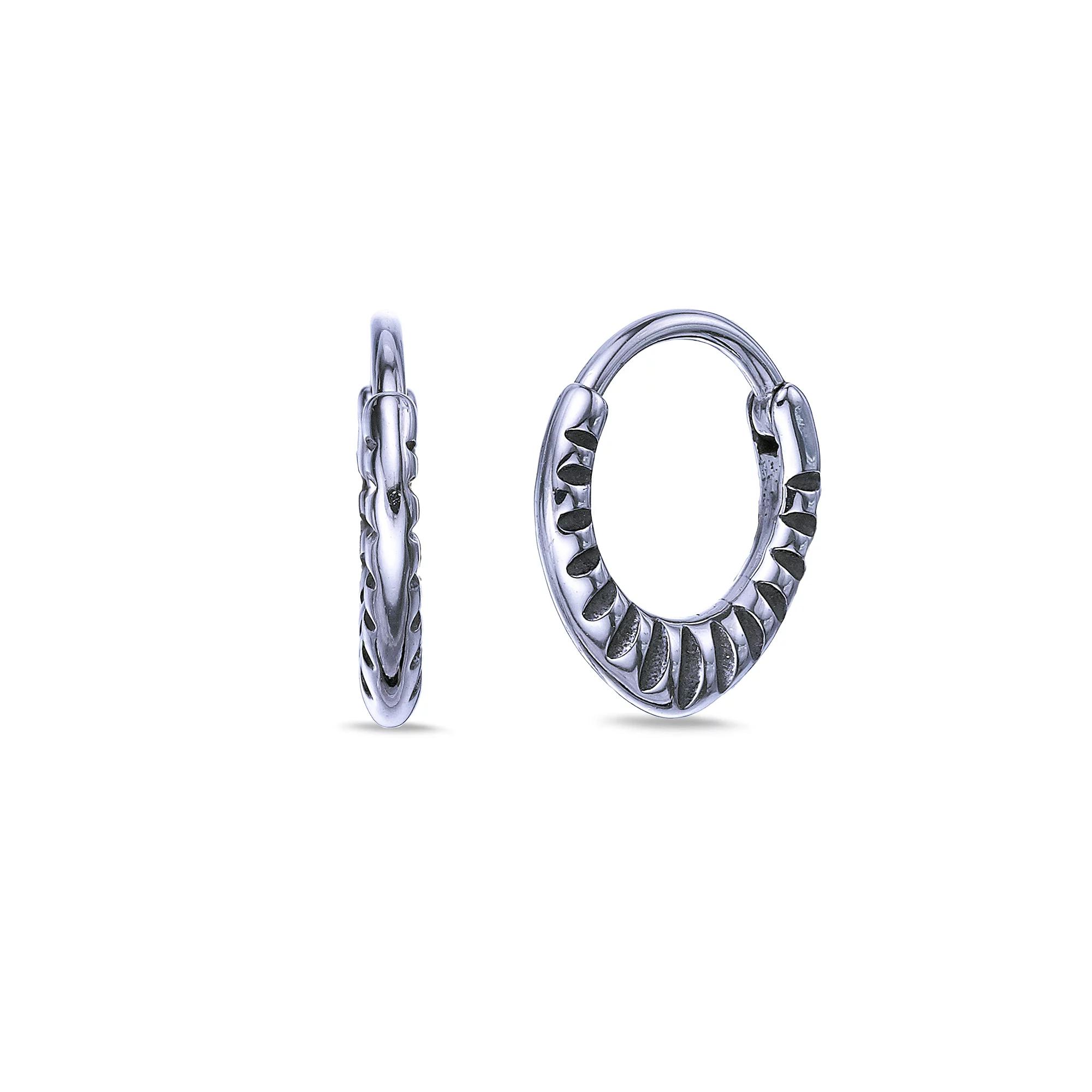 Men's LYNX Black Ion Plated Stainless Steel Hoop Earrings Product Image