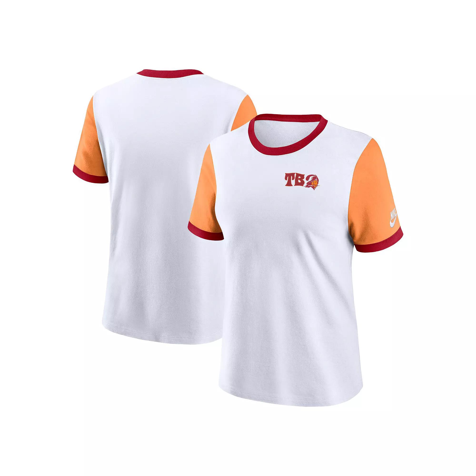 Women's Nike White/Orange Tampa Bay Buccaneers Rewind Ringer T-Shirt,  Product Image